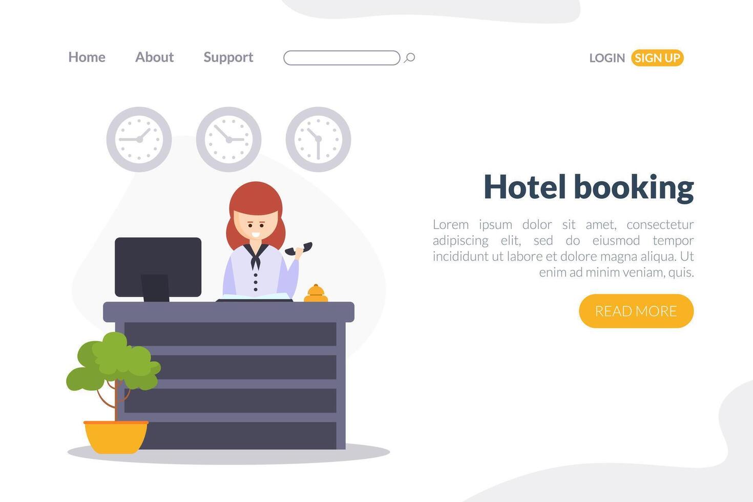 Hotel Booking Landing Page Template, Online Reservation of Hotel Room Wensite, Mobile App Service for Traveling Cartoon Illustration vector