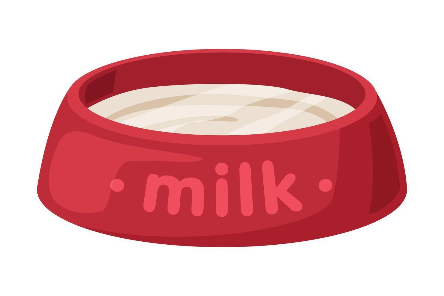 Red Cat Bowl full Milk Cartoon Style Illustration on White Background vector