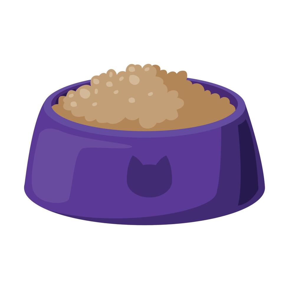 Bowl of Cat Food, Pet Animals Feeding Cartoon Style Illustration on White Background vector