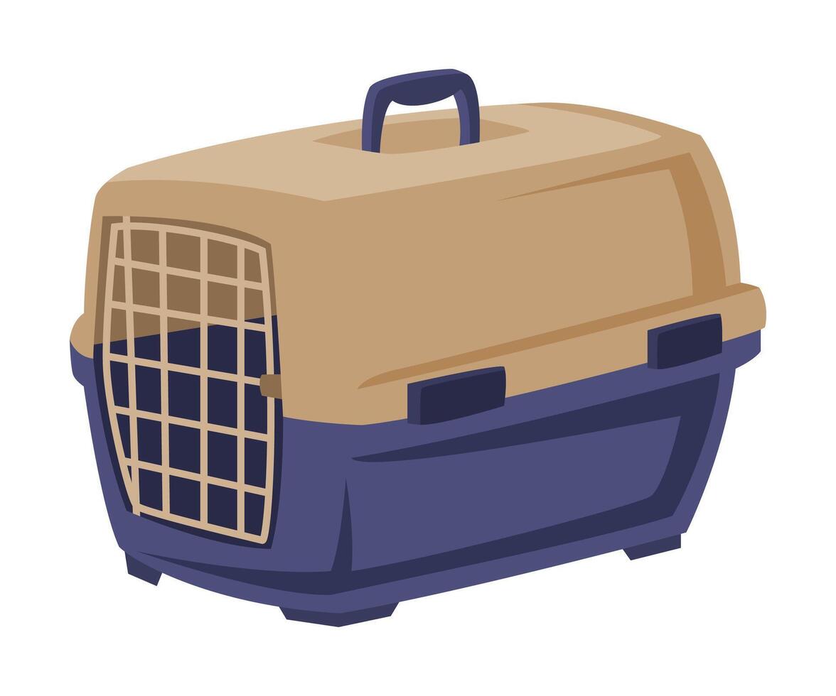 Plastic Portable Cage for Pet Animals, Carrier for Dogs and Cats Cartoon Style Illustration on White Background vector