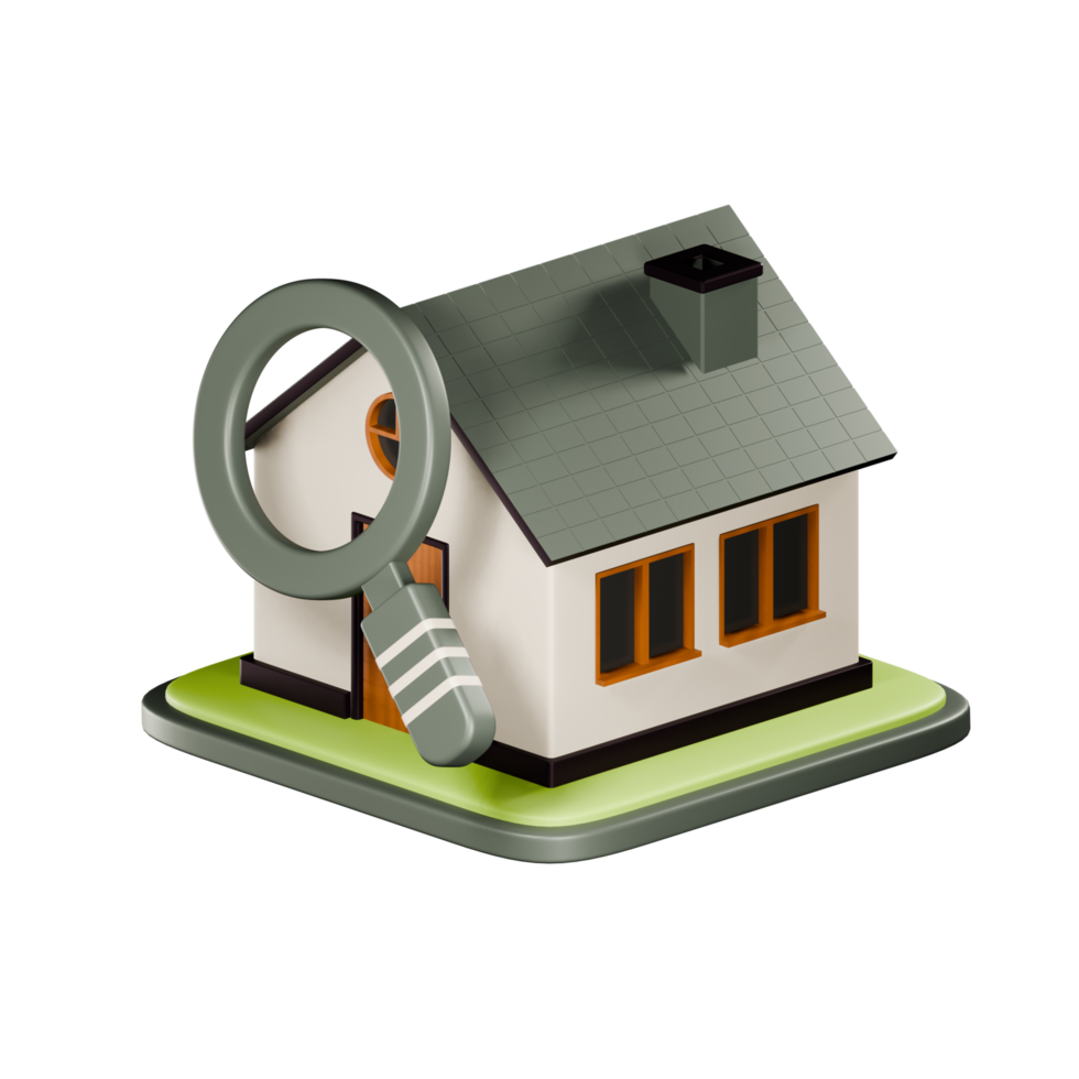 3D Home Search. Real estate search, house to buy, real estate for sale concept. Trendy and modern 3d rendering png