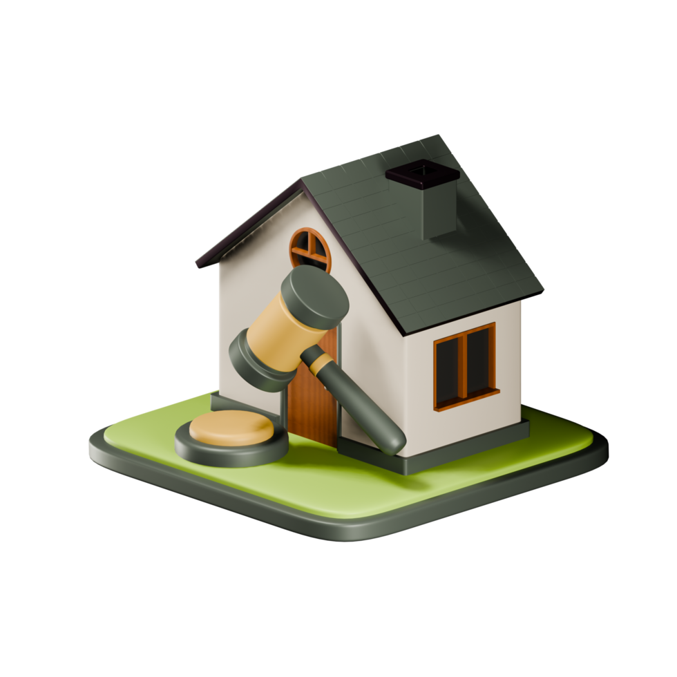 3d house with gavel. Concept of real estate auction, real estate arbitrage law and house auction. 3d illustration on isolated background png