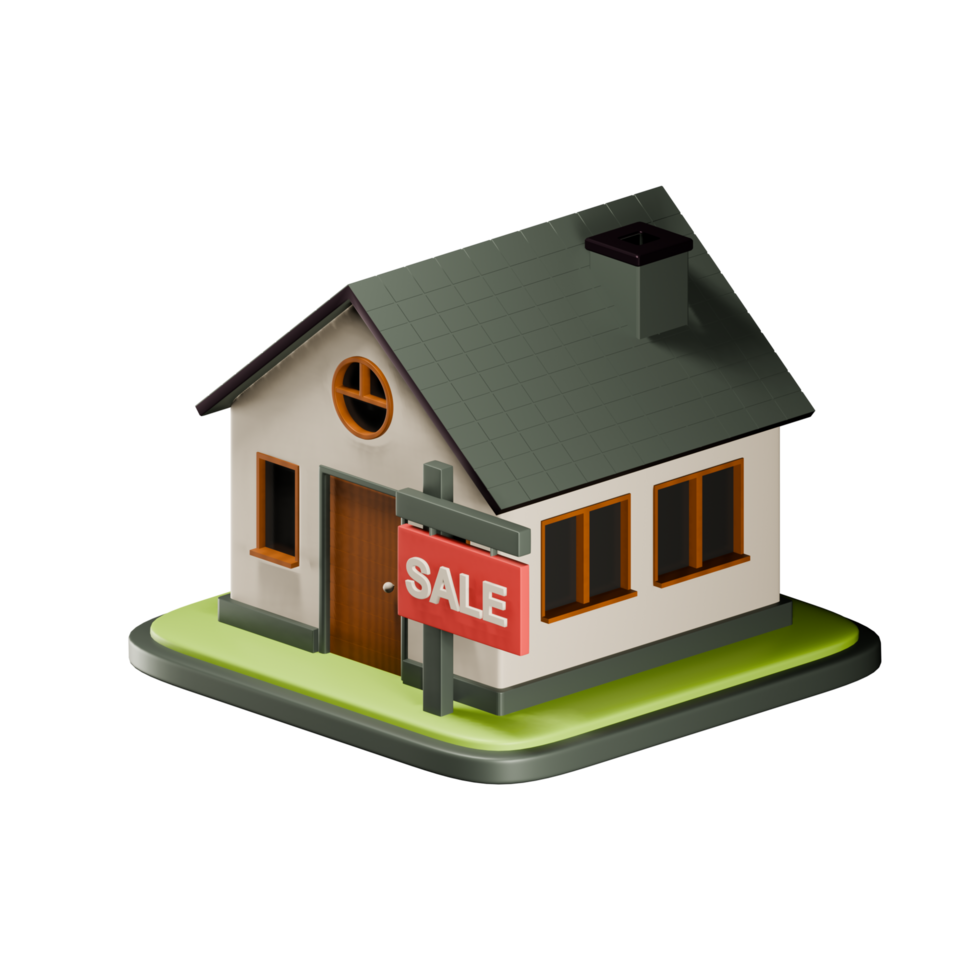 Real Estate. 3D illustration of a house for sale. House with Sale banner. png
