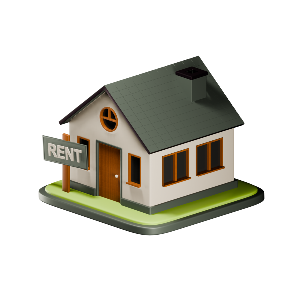 Real Estate. 3D illustration of a house for surrender. House with Rent banner. png