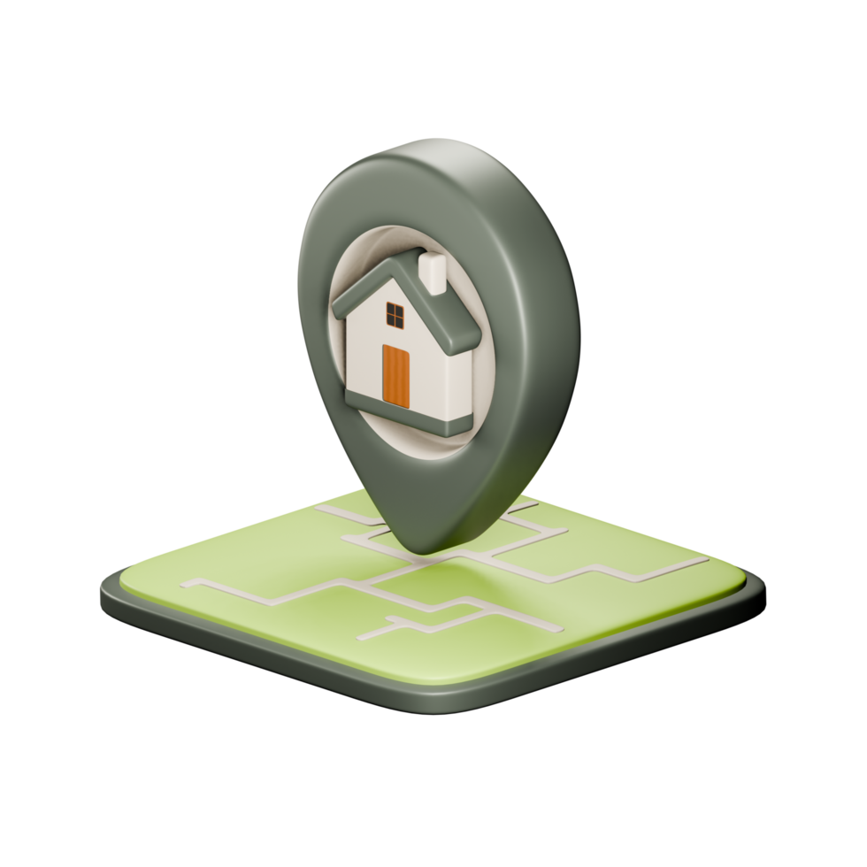 3D House Location. House point icon. GPS pointer. 3D render Location icon. png