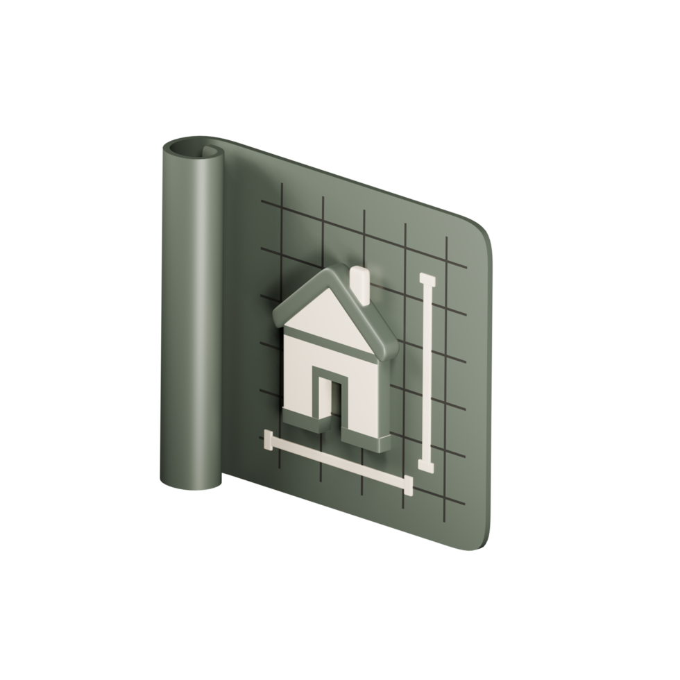 House blueprint 3d house blueprint. Real estate plan on sheet. House construction. 3d rendering of house plan png