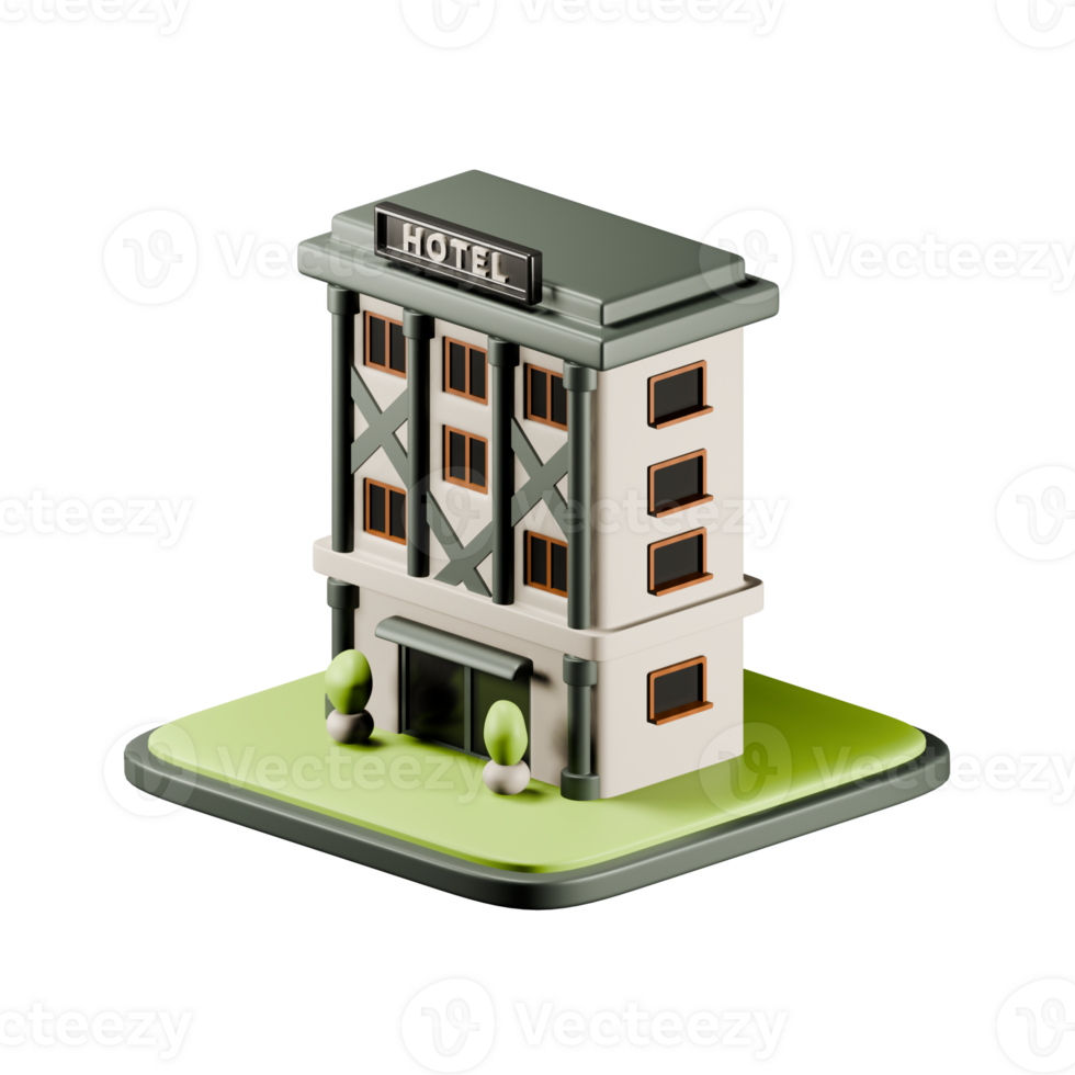 3D white modern Hotel building. Realistic icon for business and commercial real estate concept.3d render of Hotel on isolated background png