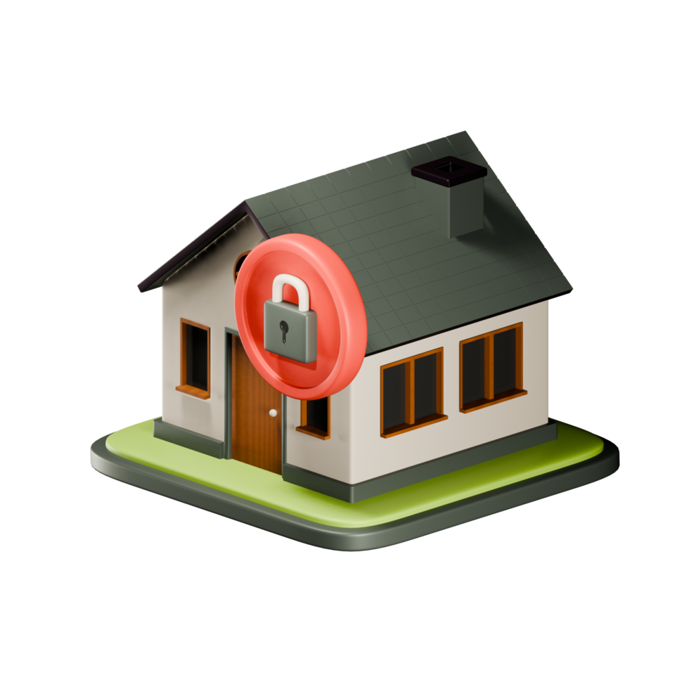 Home security 3d icon. Houses under protection. Real estate 3d render png