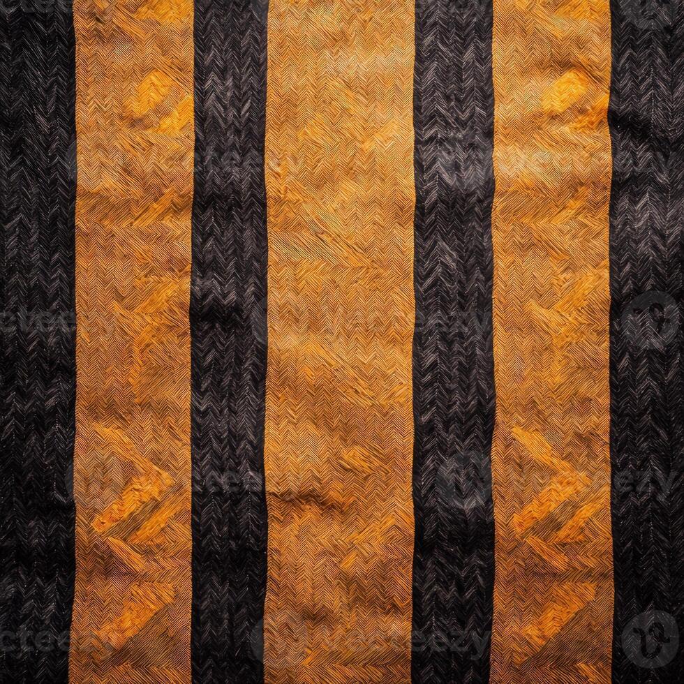 A black and orange striped fabric with a black and white pattern photo