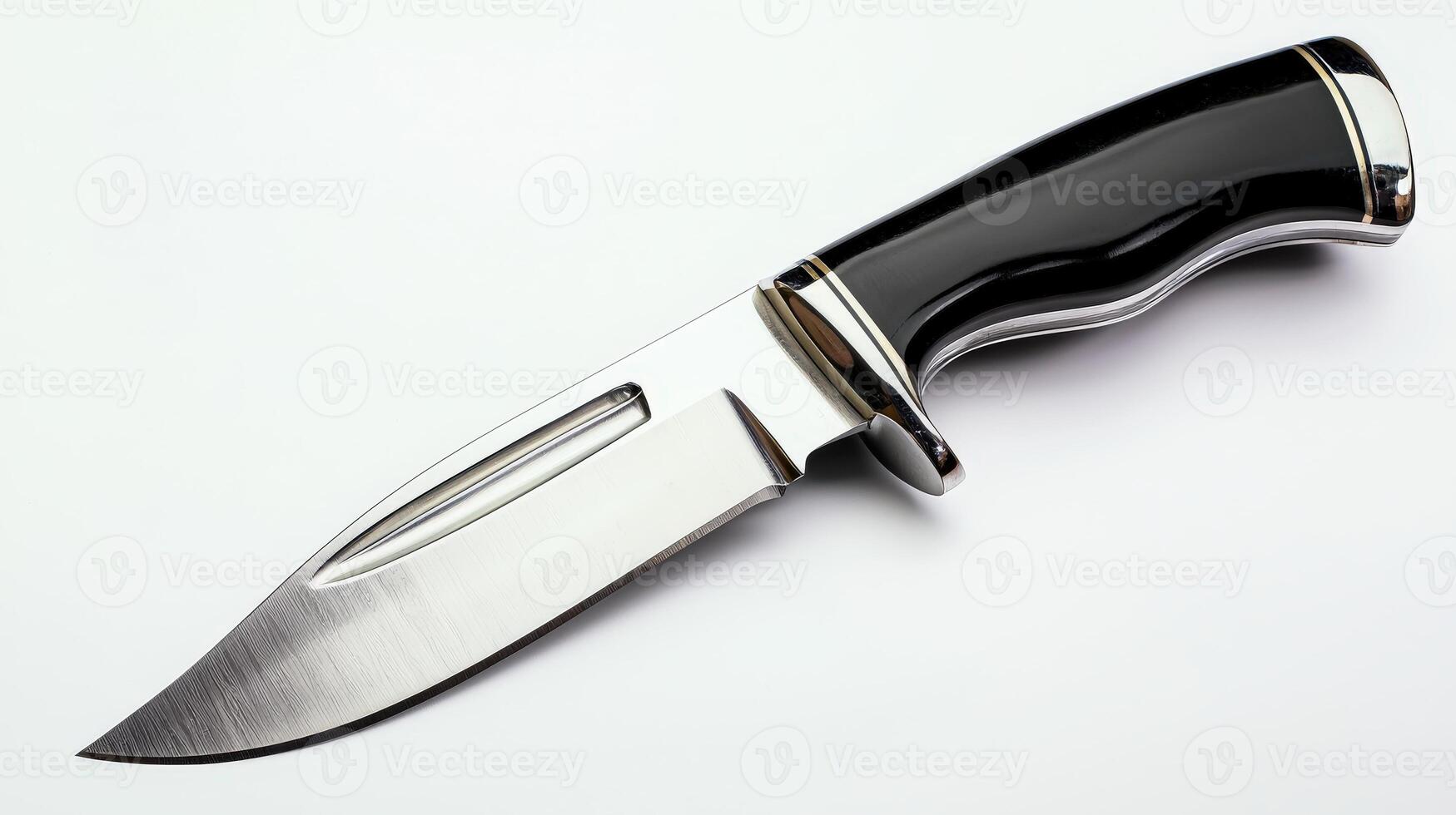 A knife with a black handle and a silver blade photo