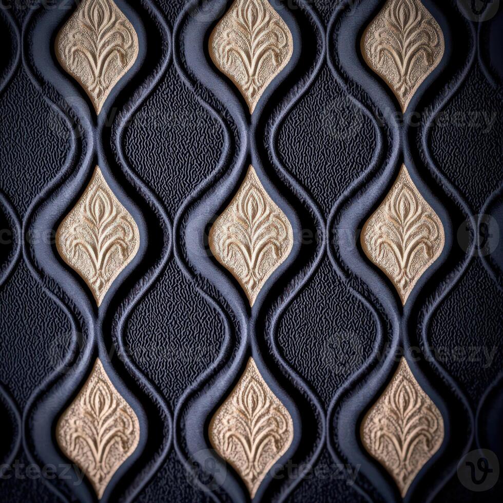 A black leather background with gold and black designs photo