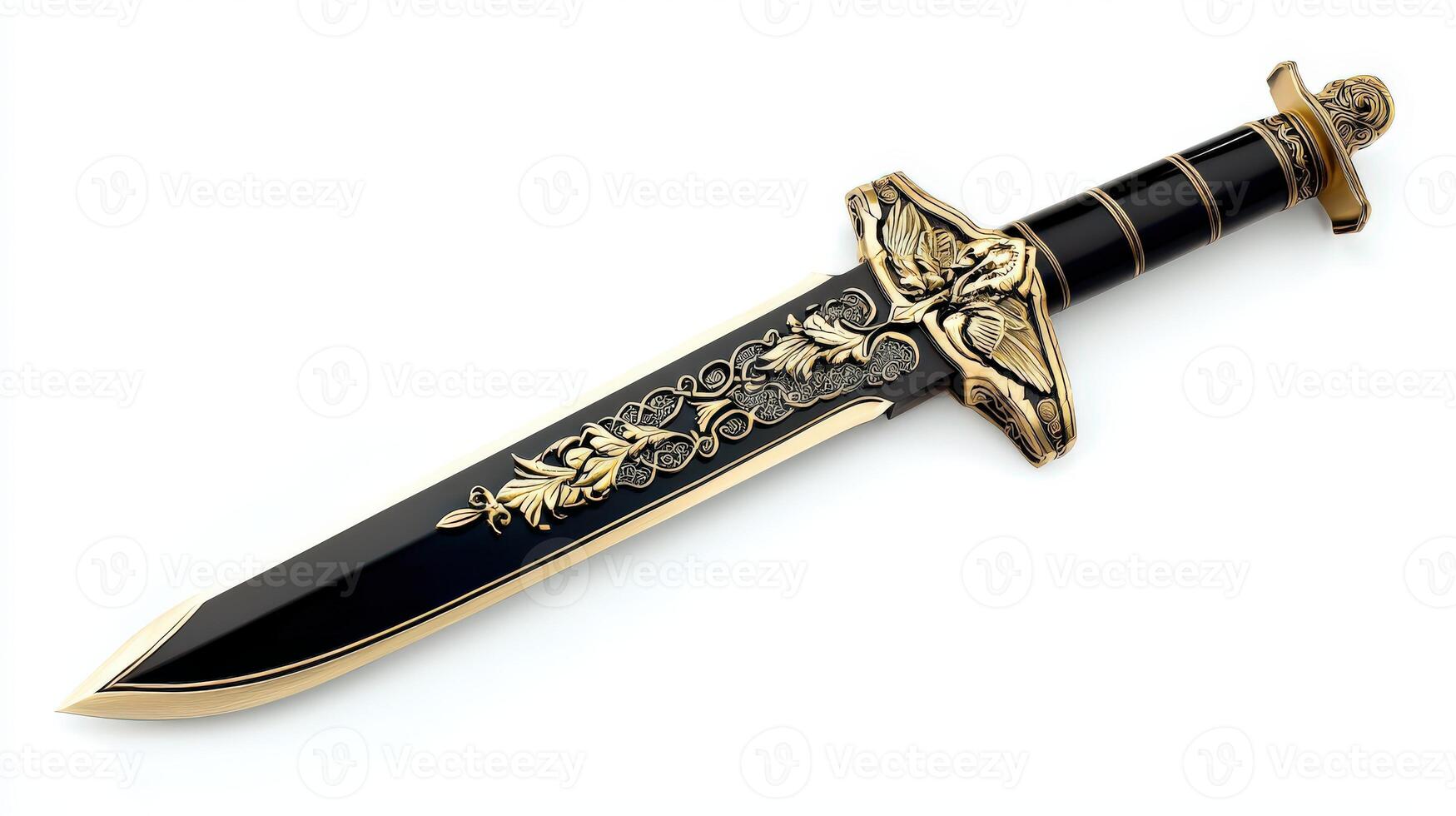 A black and gold sword with a gold handle photo