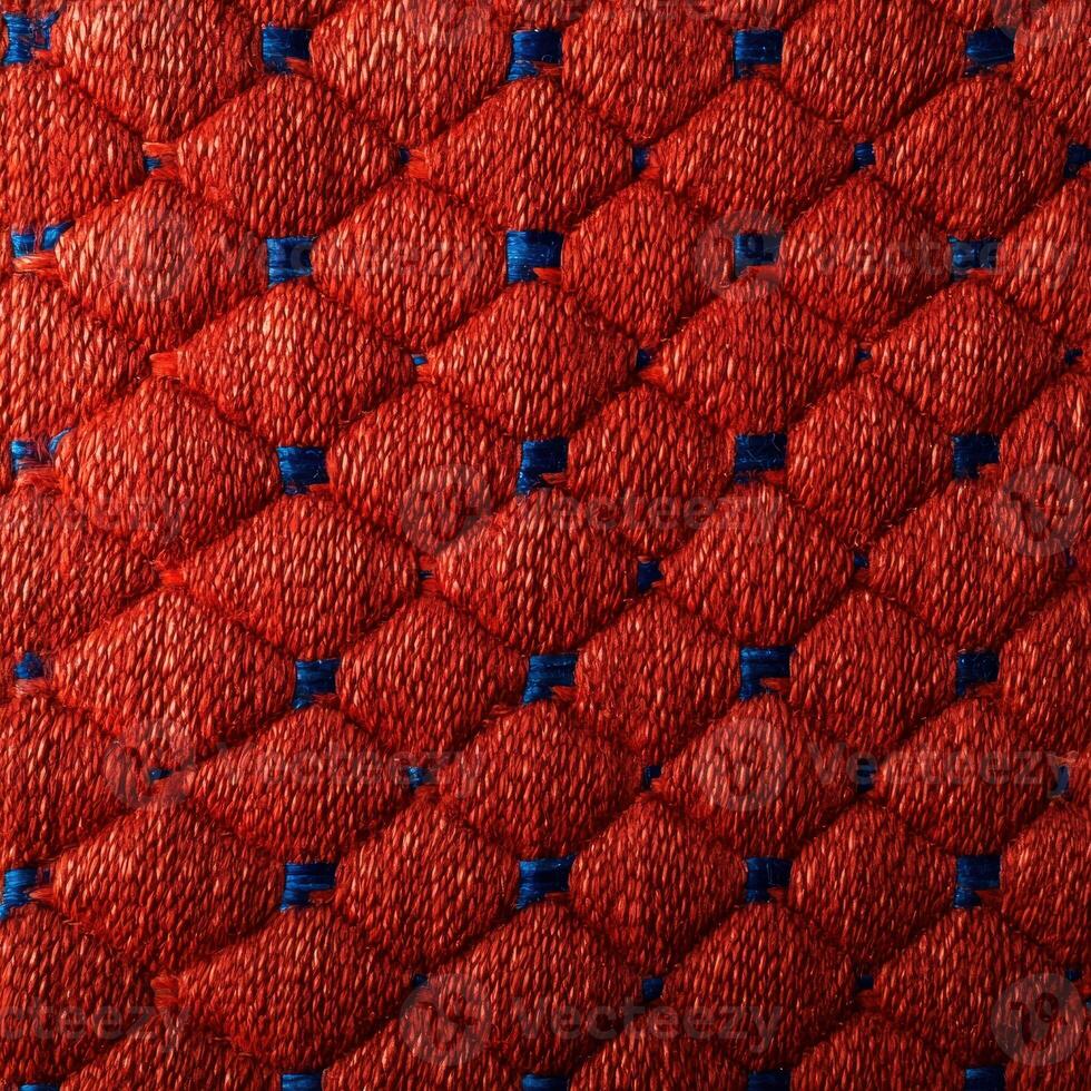 A close up of a red and blue woven fabric photo