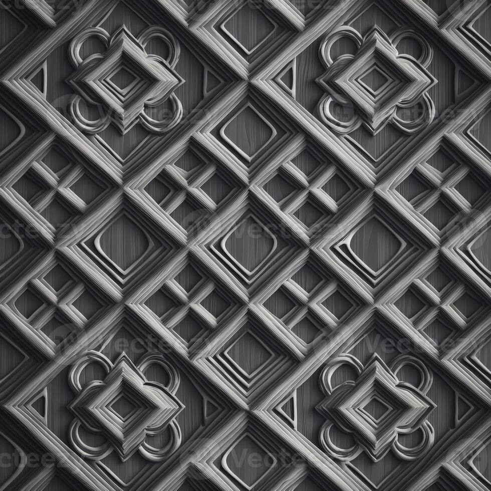 A black and white photo of a wall with decorative patterns