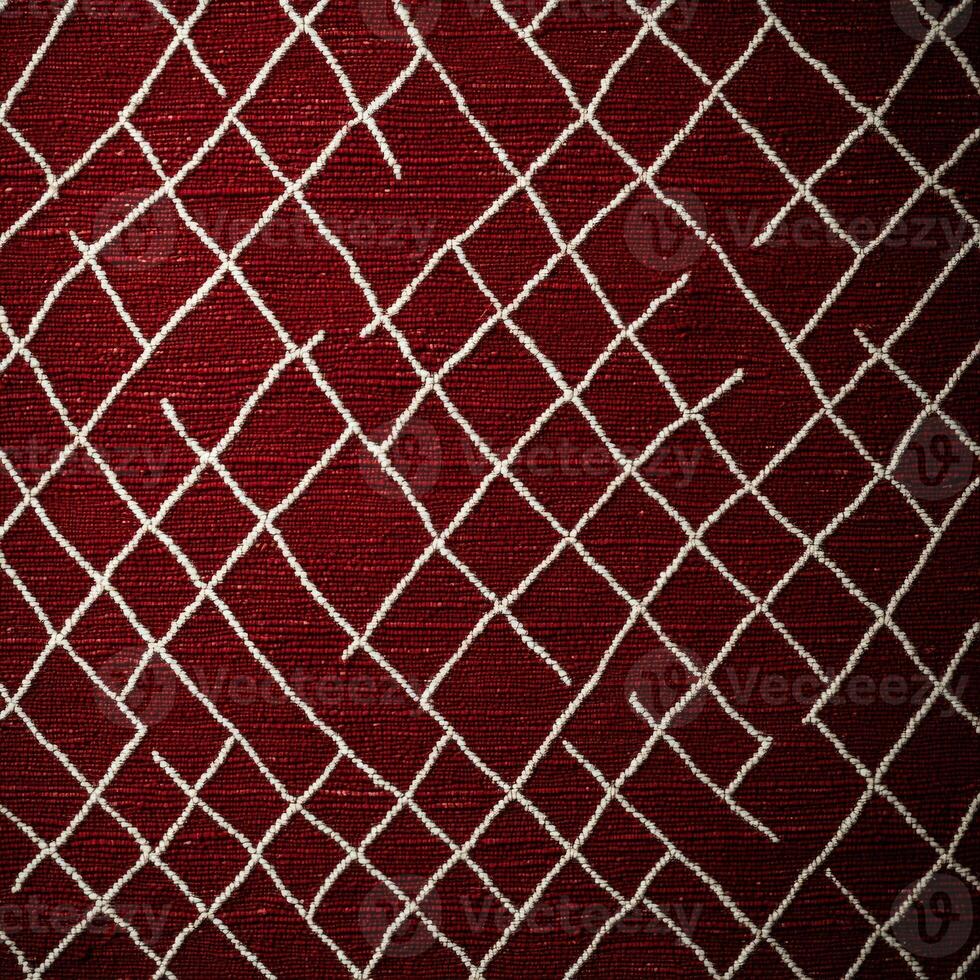 A red and white rug with a grid pattern photo