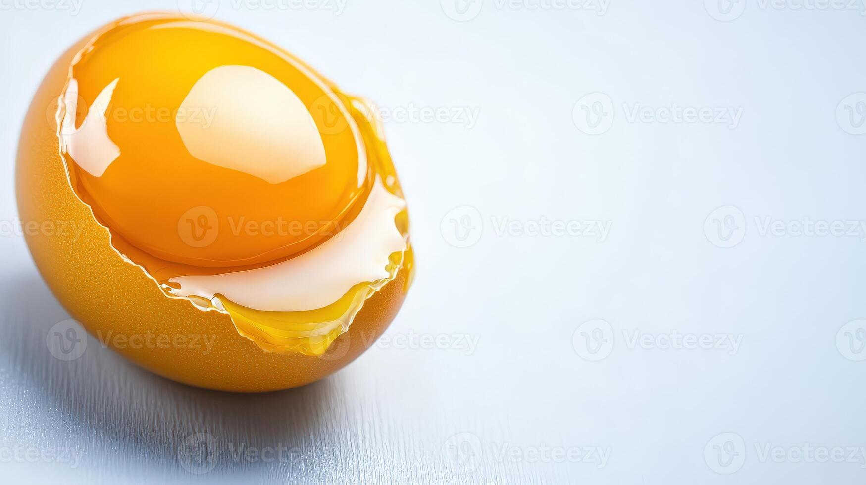 An egg is broken open on a white surface photo