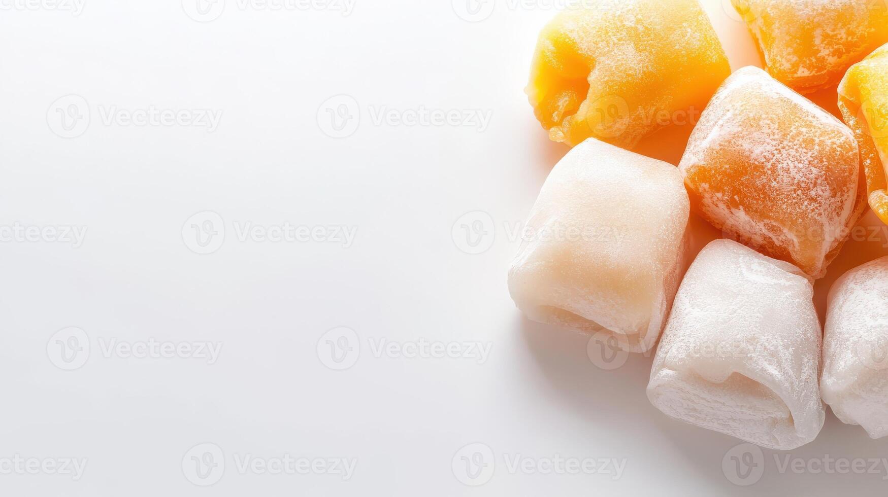 A pile of ice cubes on a white surface photo