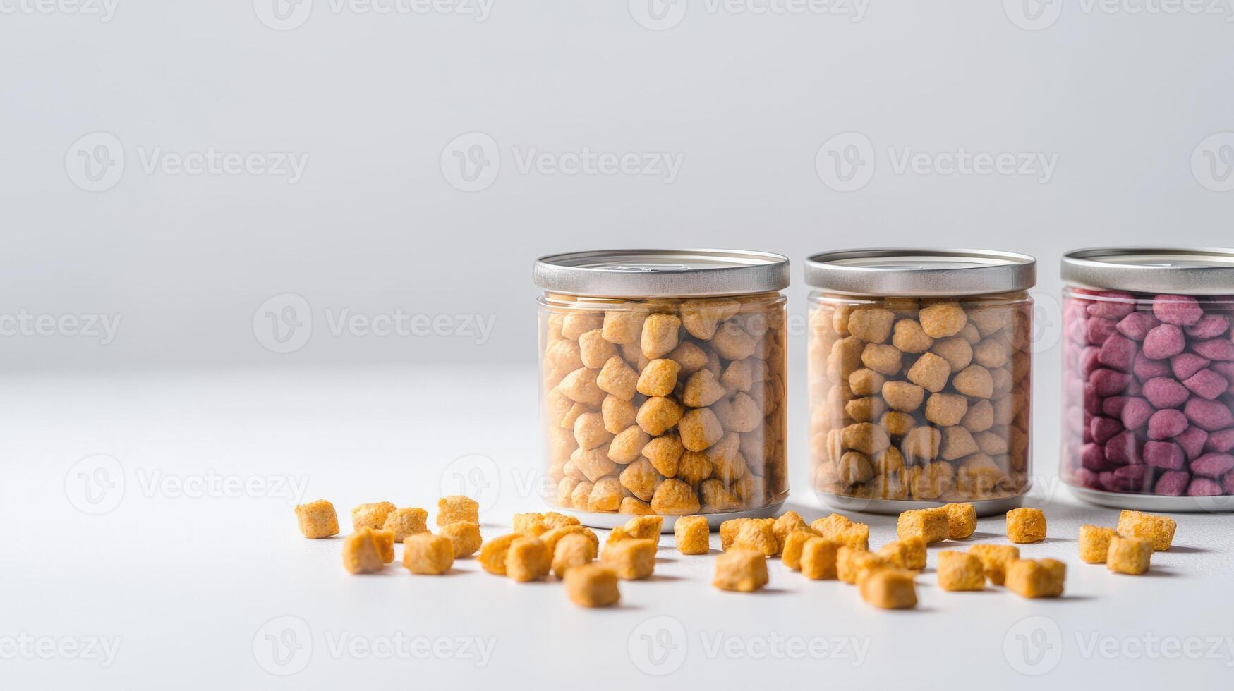 Three jars of different colored candies in front of each other photo