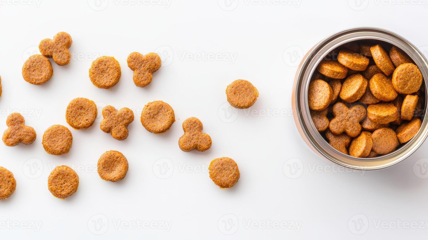 A bowl of dog food with a few pieces of food photo