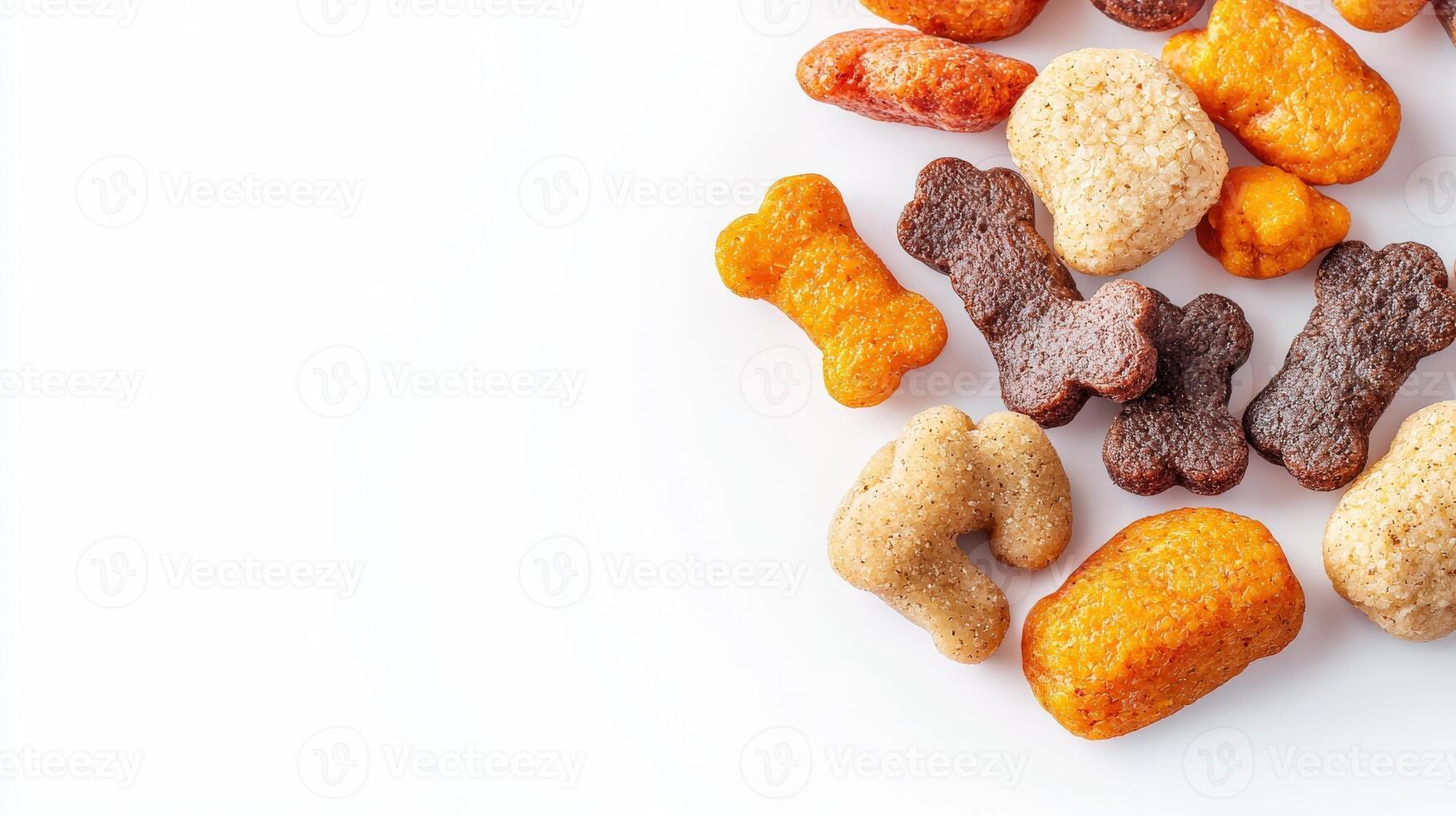 A pile of dog treats on a white background photo