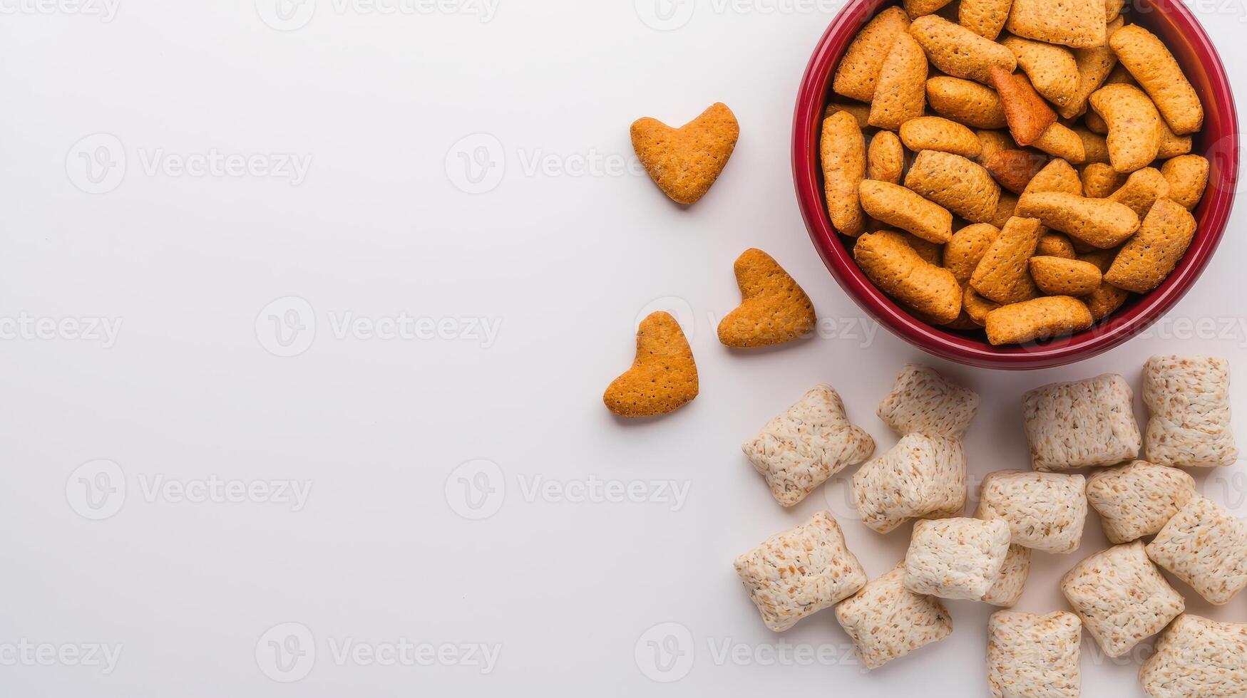 A bowl of cereal and crackers on a white surface photo