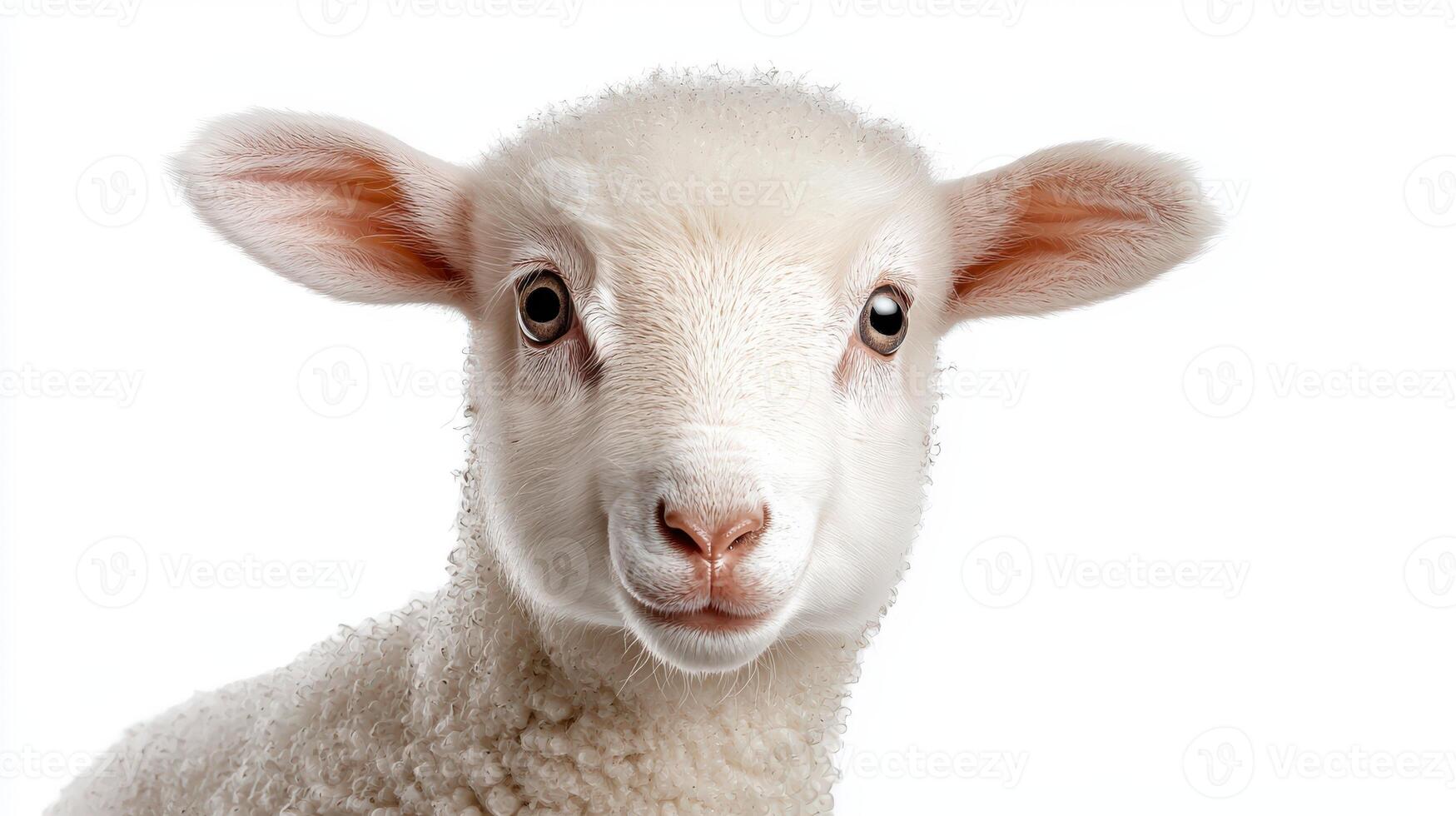 A lamb is looking at the camera on a white background photo