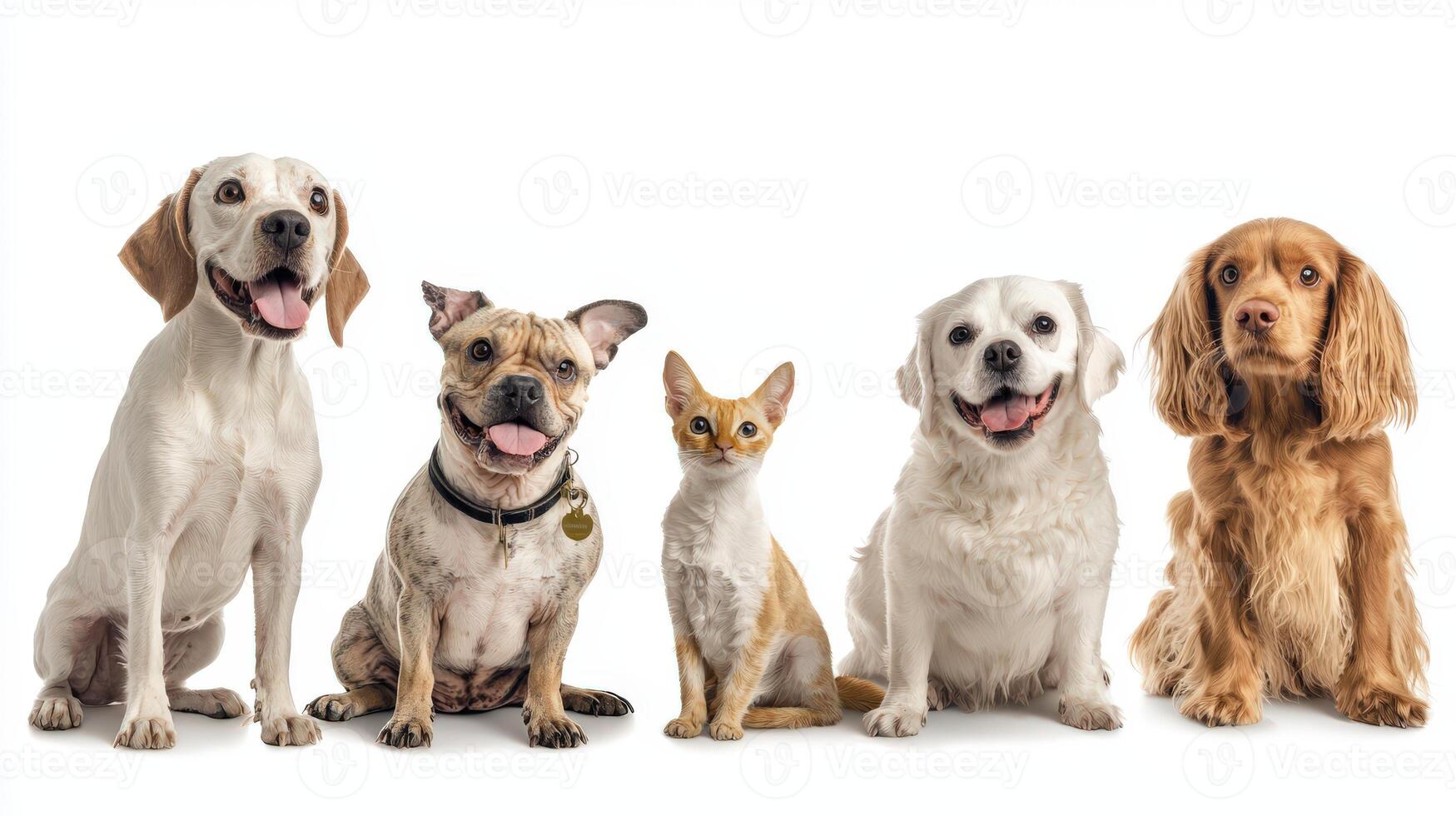 A group of dogs and cats sitting together photo