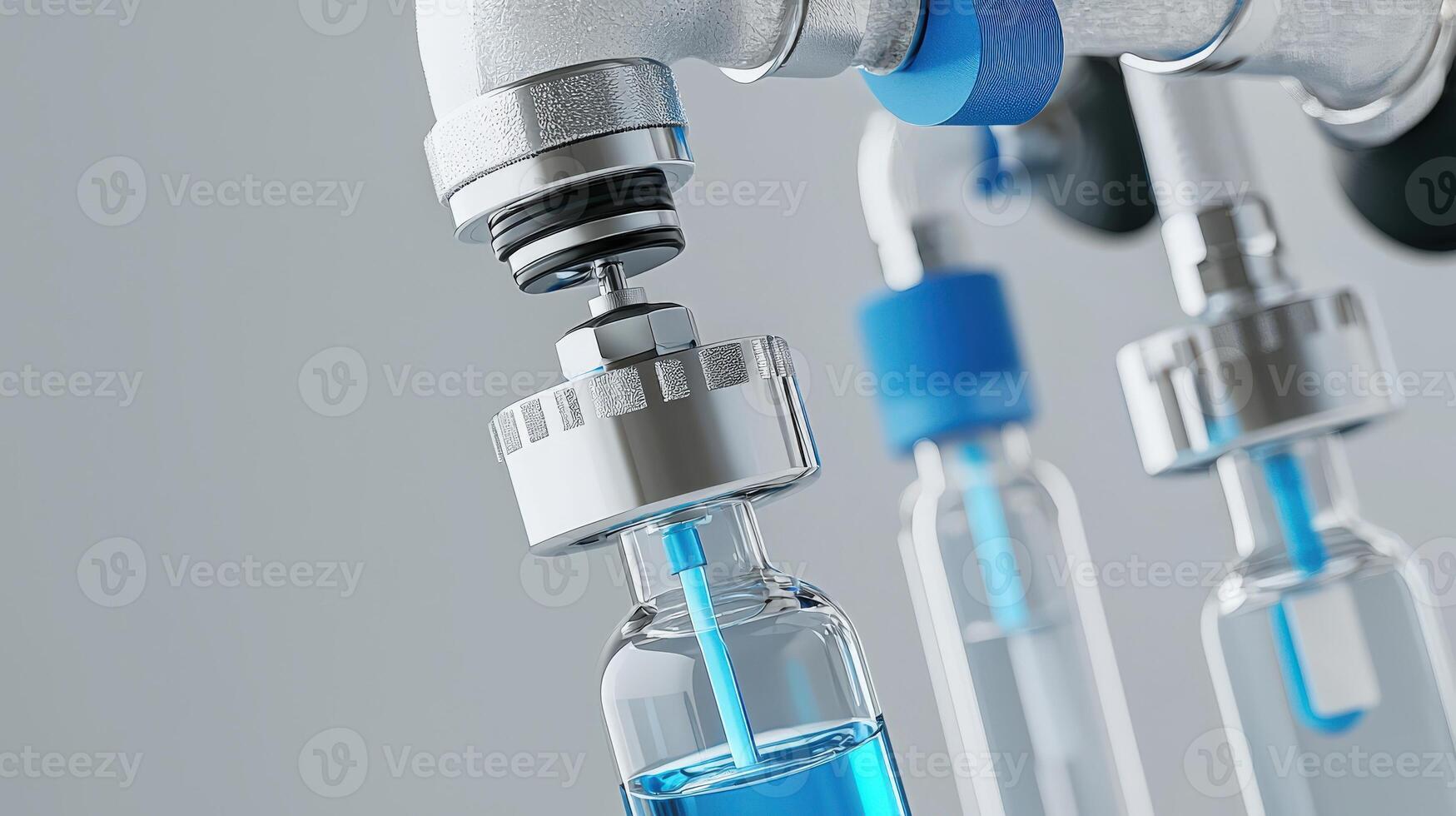 A close up of a blue liquid being pumped into a tube photo