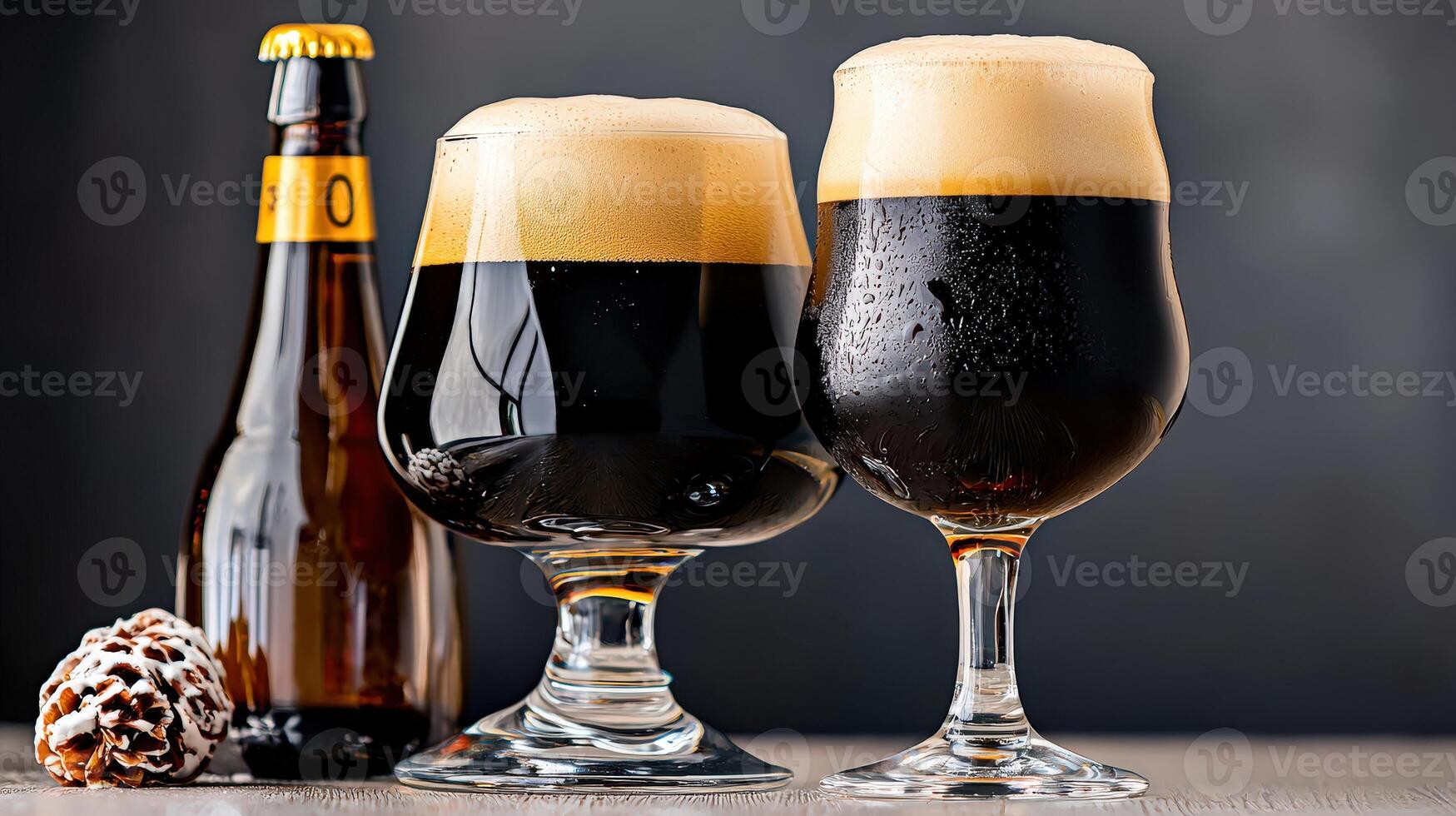 Two glasses of beer and a bottle of beer photo