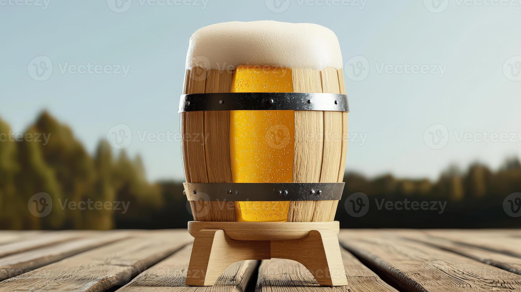 A wooden table with a beer glass on it photo