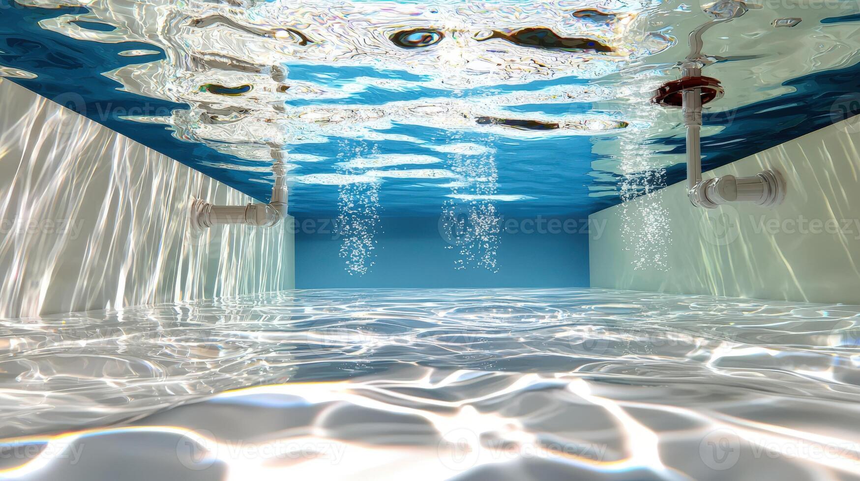 Underwater pipe system in a room with water photo