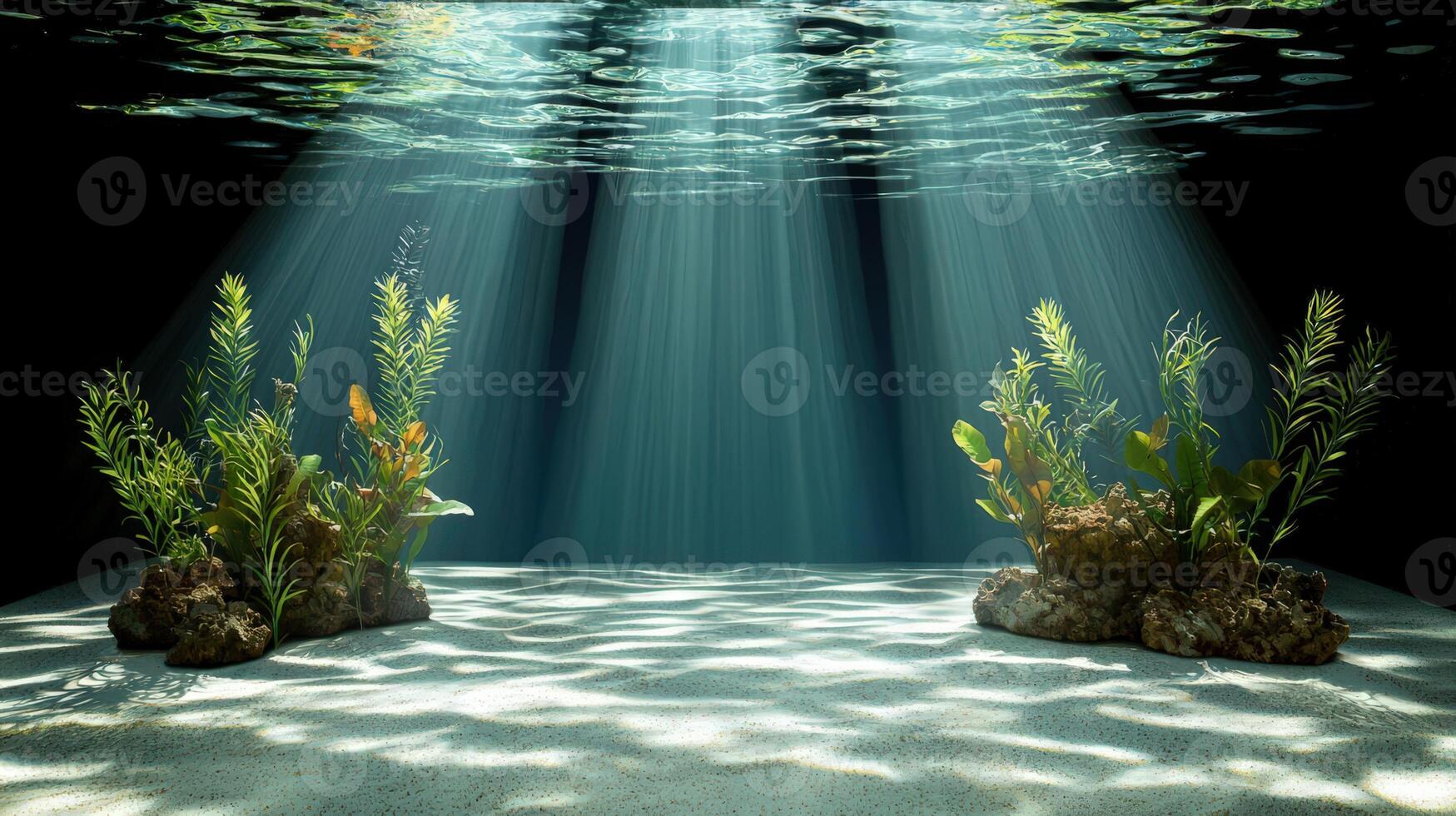 Underwater scene with sunlight and plants photo