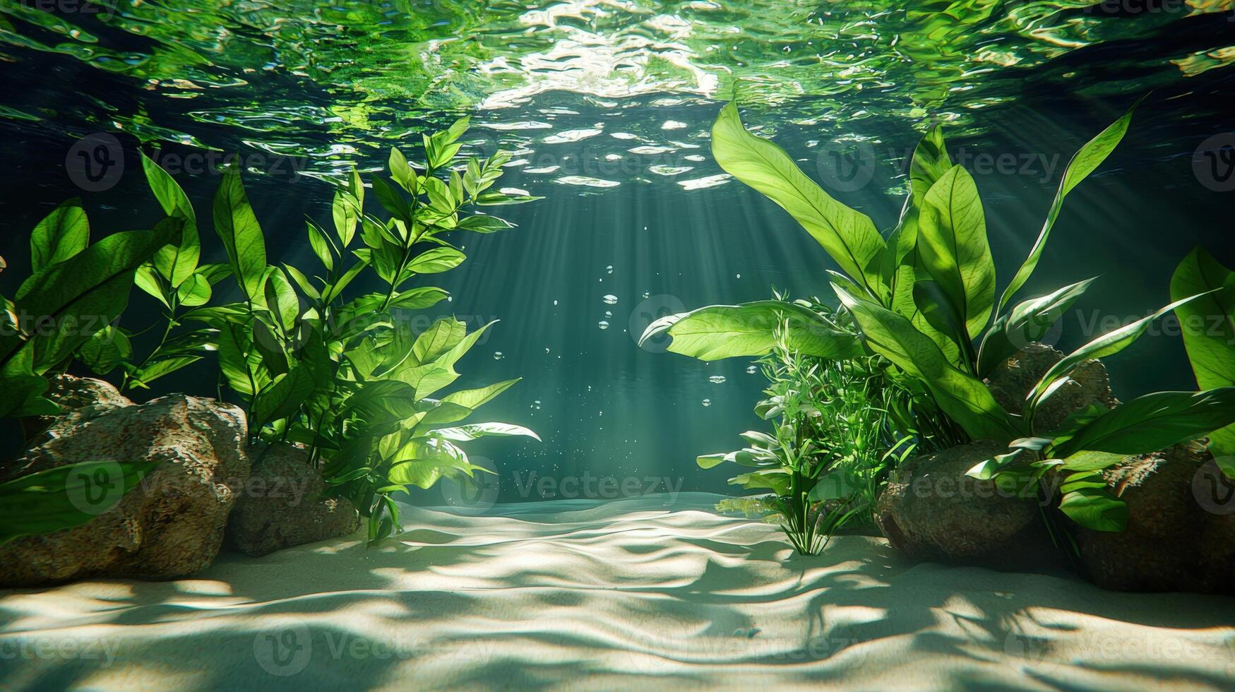Underwater scene with plants and sunlight photo