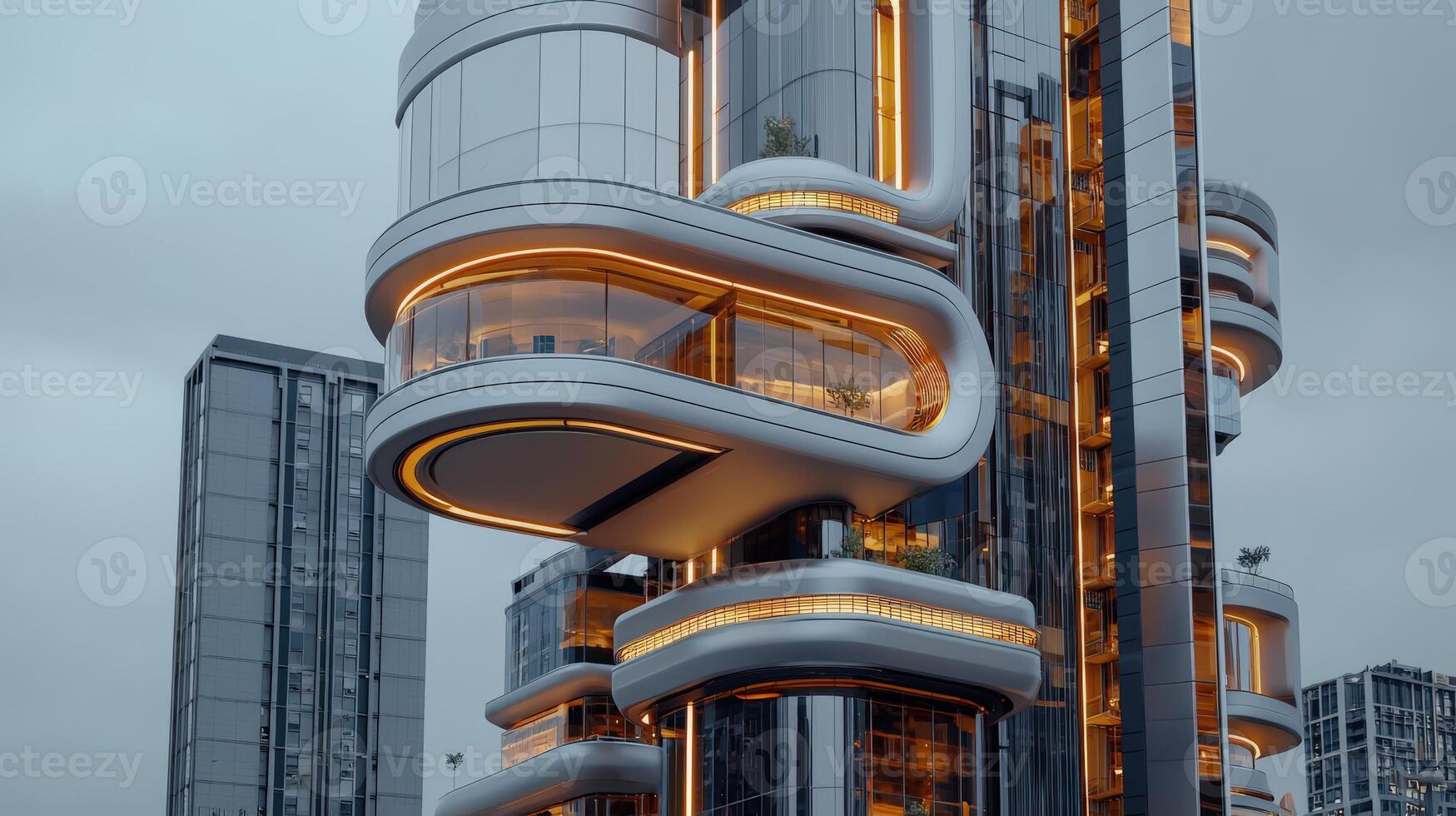A futuristic building with a curved design photo