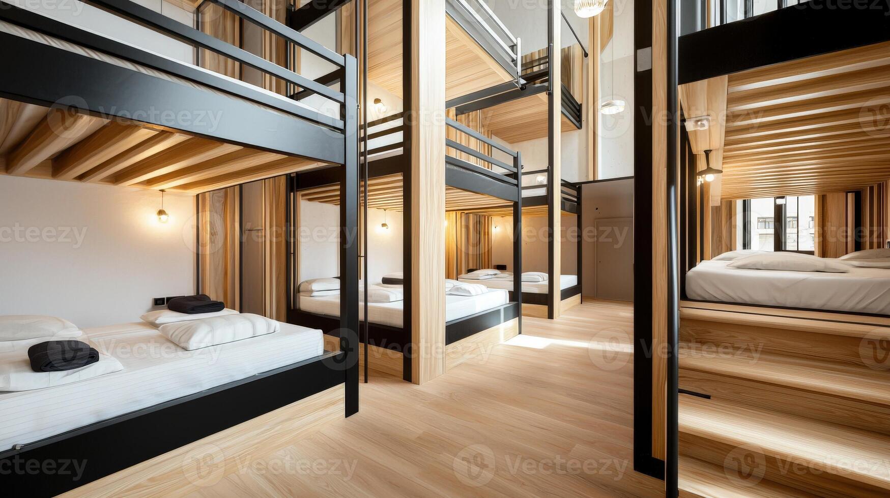 Bunk beds in a modern room with wooden floors photo