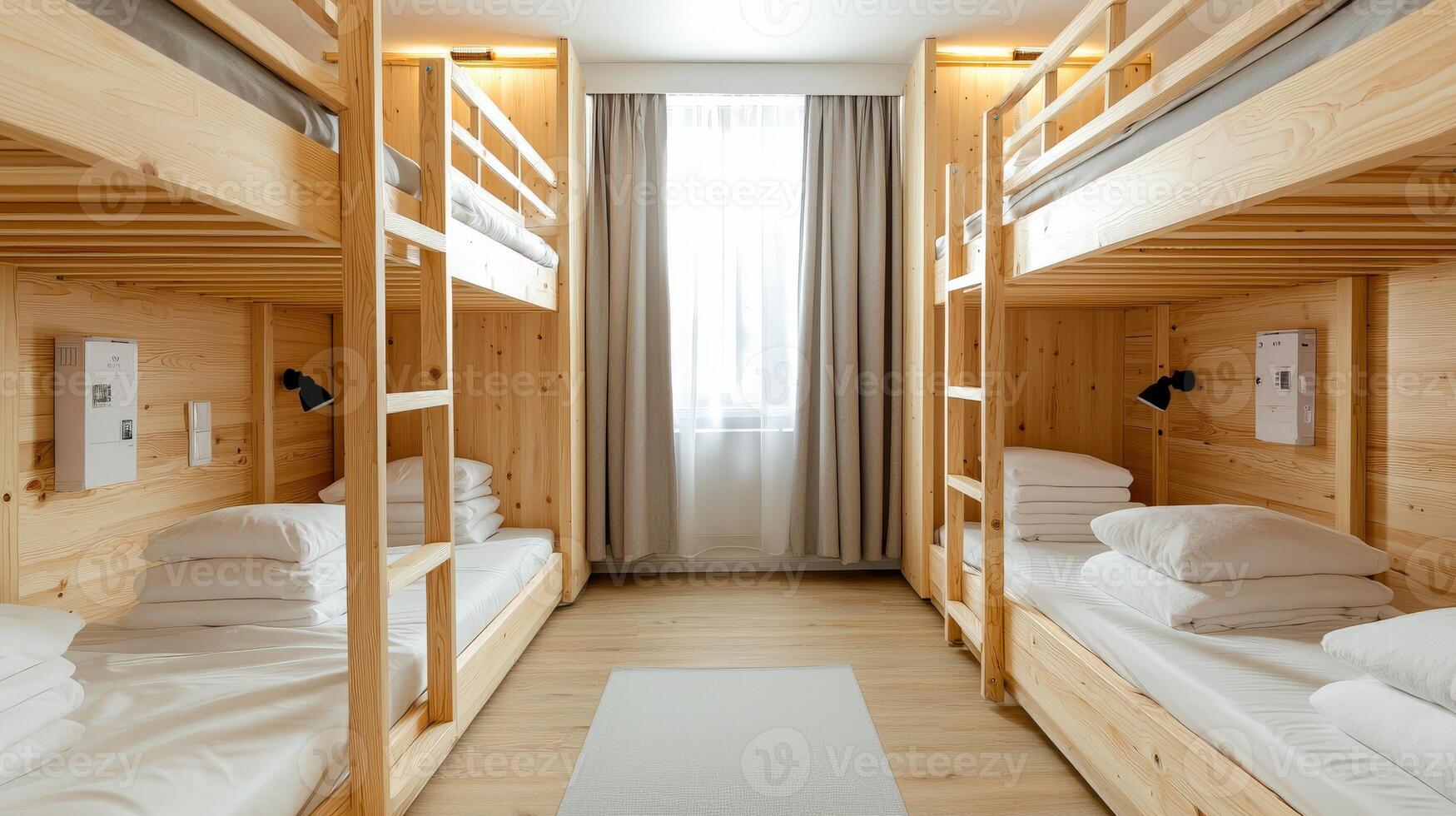A bunk bed with white sheets and a mat photo