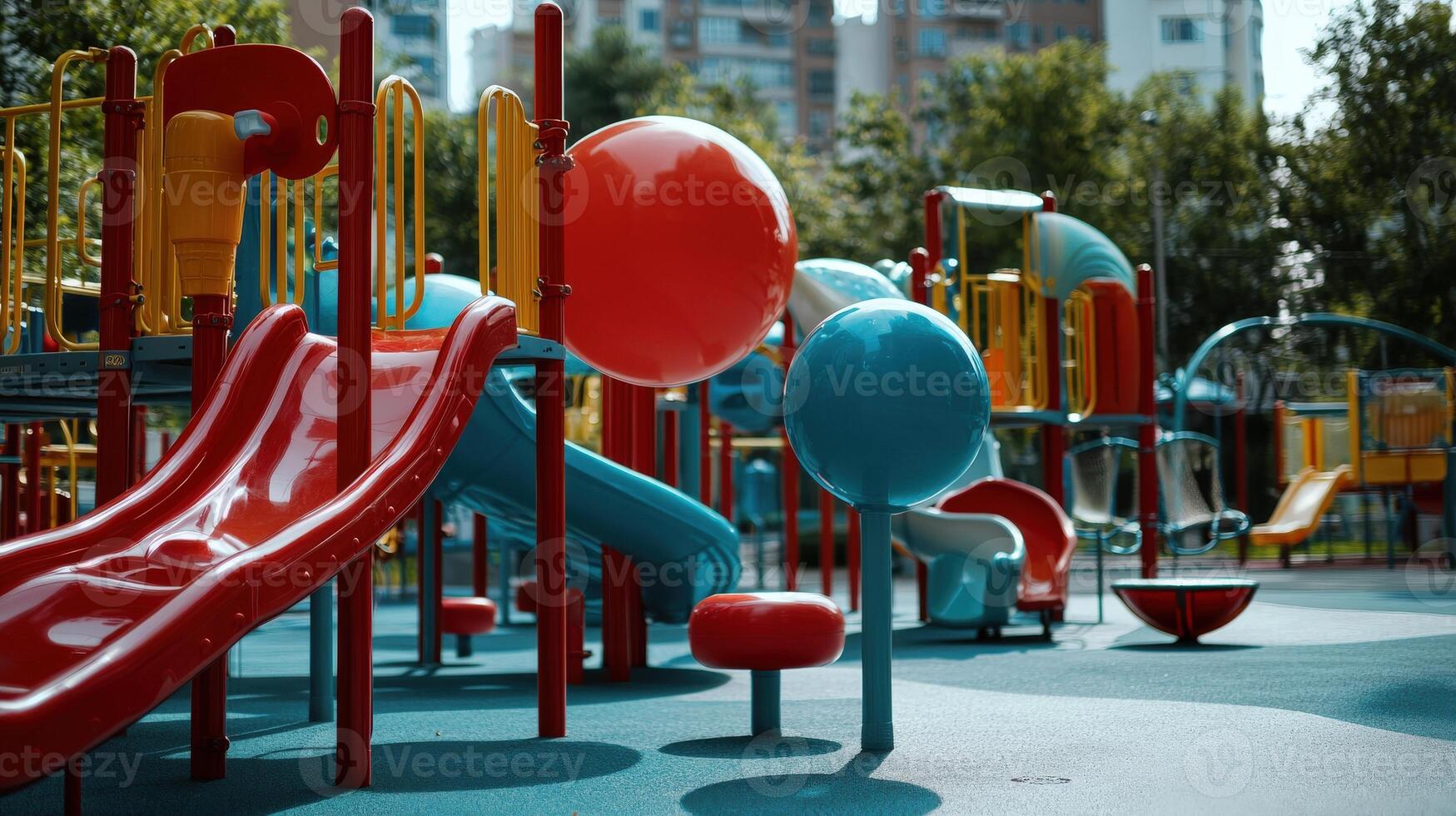 A colorful playground with slides and balls photo