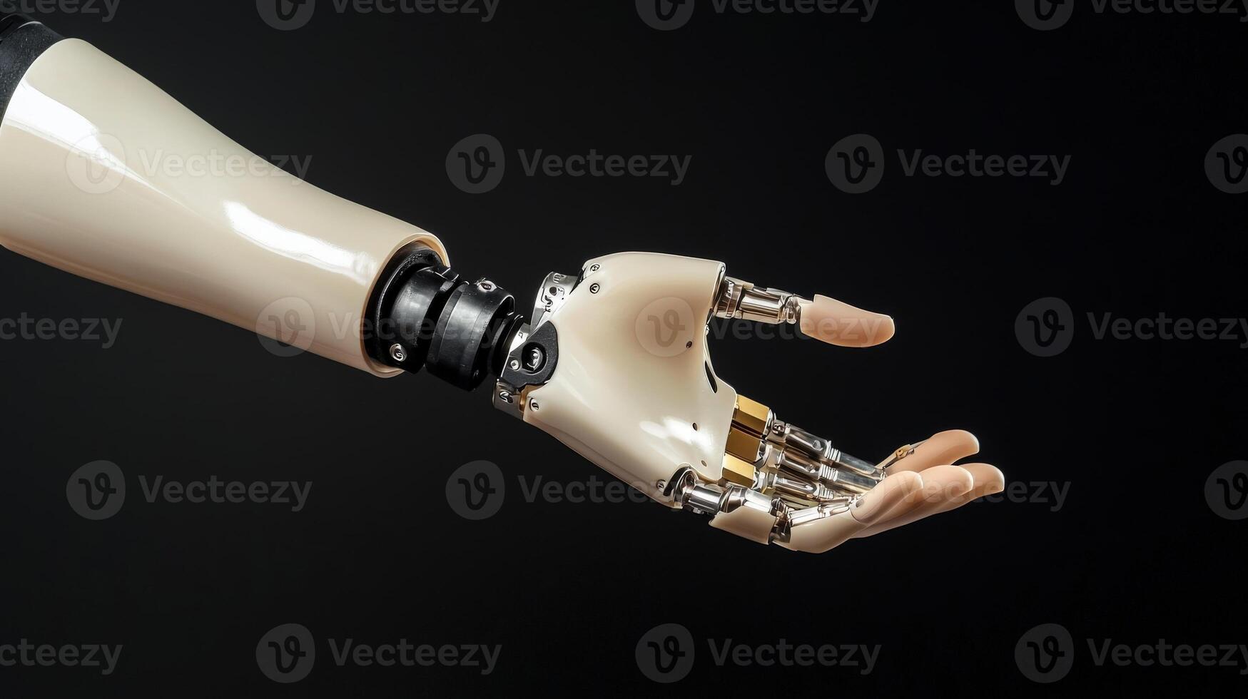 A robotic hand with a metal arm and a robotic hand photo