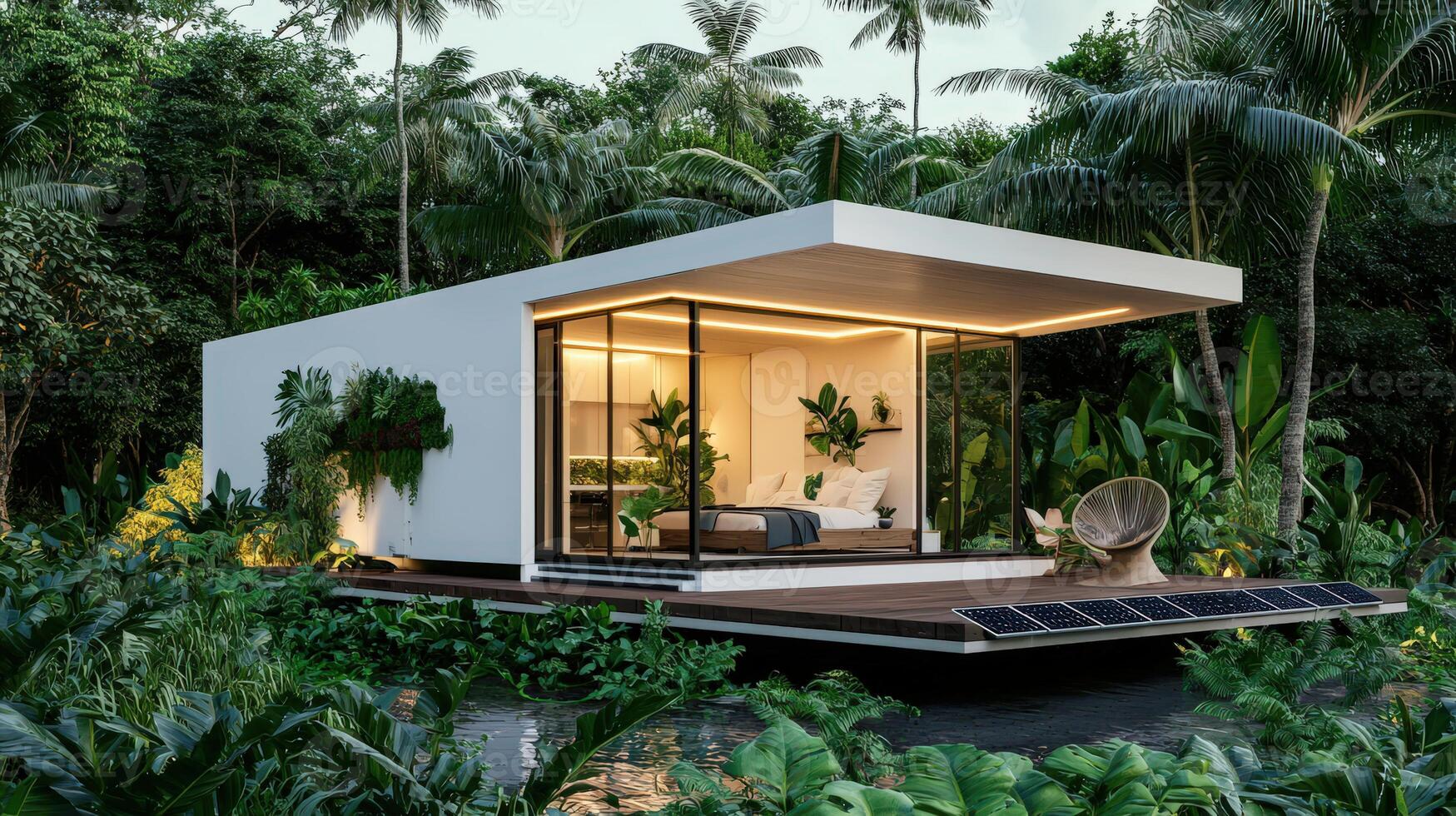 A modern house in the middle of a tropical forest photo
