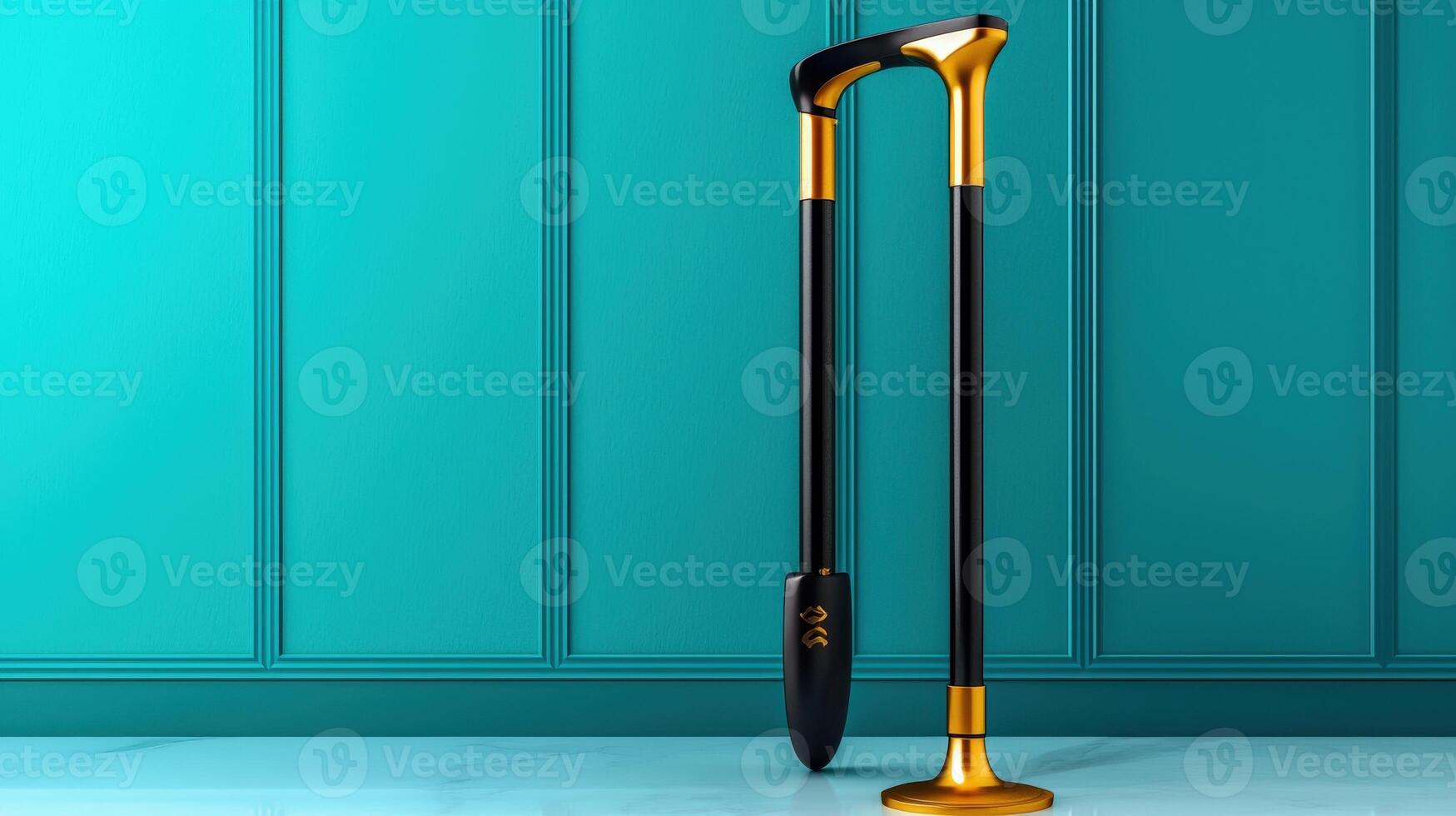 A cane with a gold handle and a black handle photo