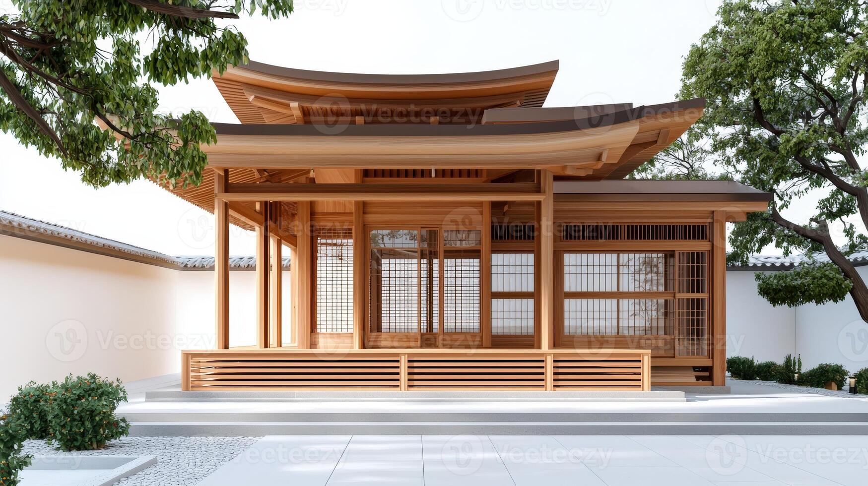 A small wooden house with a roof and a porch photo