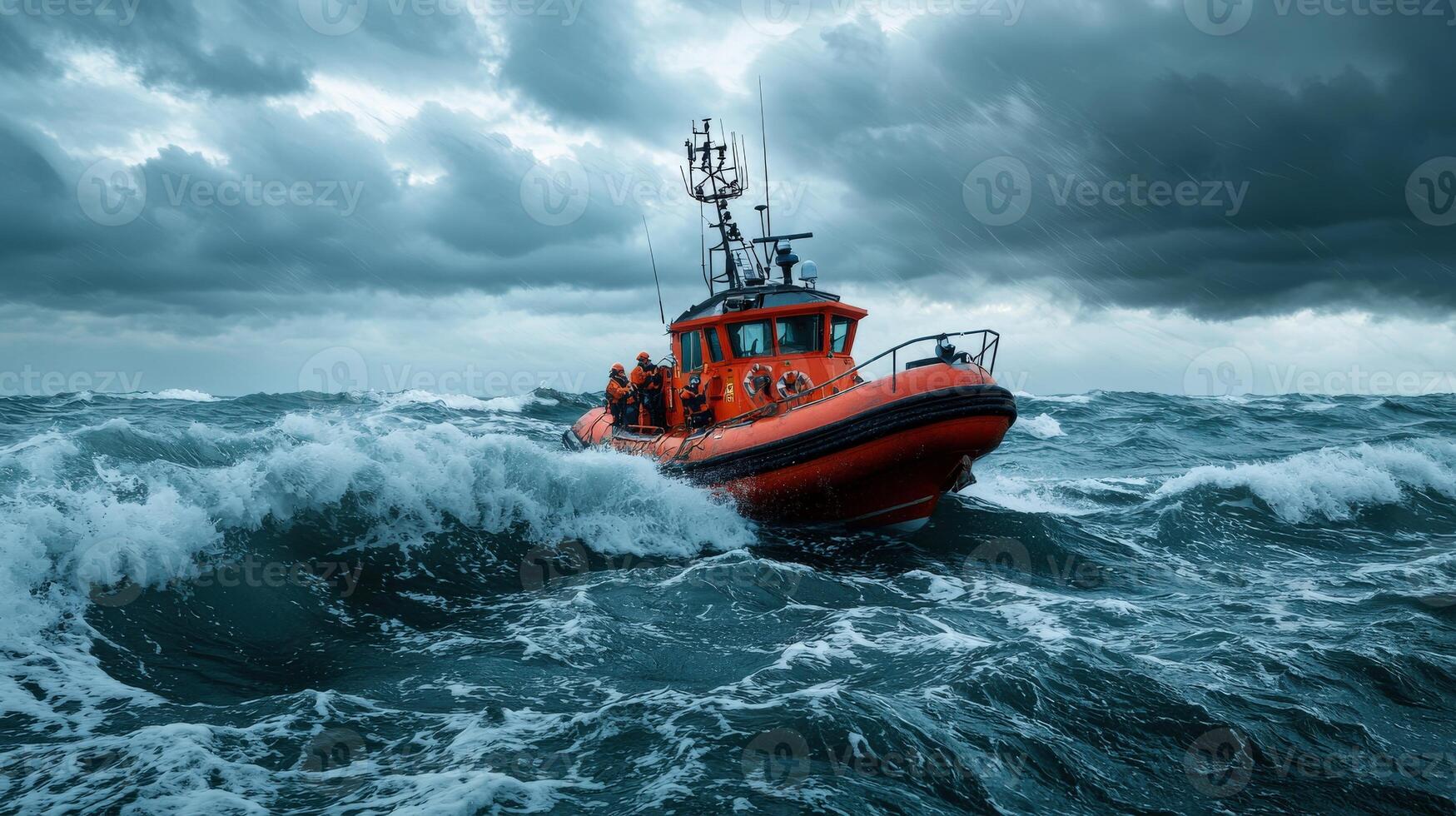 A lifeboat in rough seas on a stormy day photo
