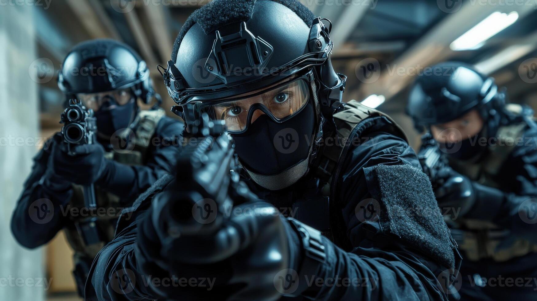 Swat team in action with guns photo