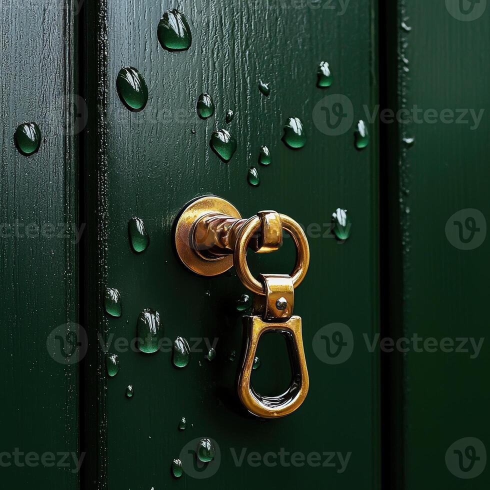 A door with a lock and water droplets on it photo