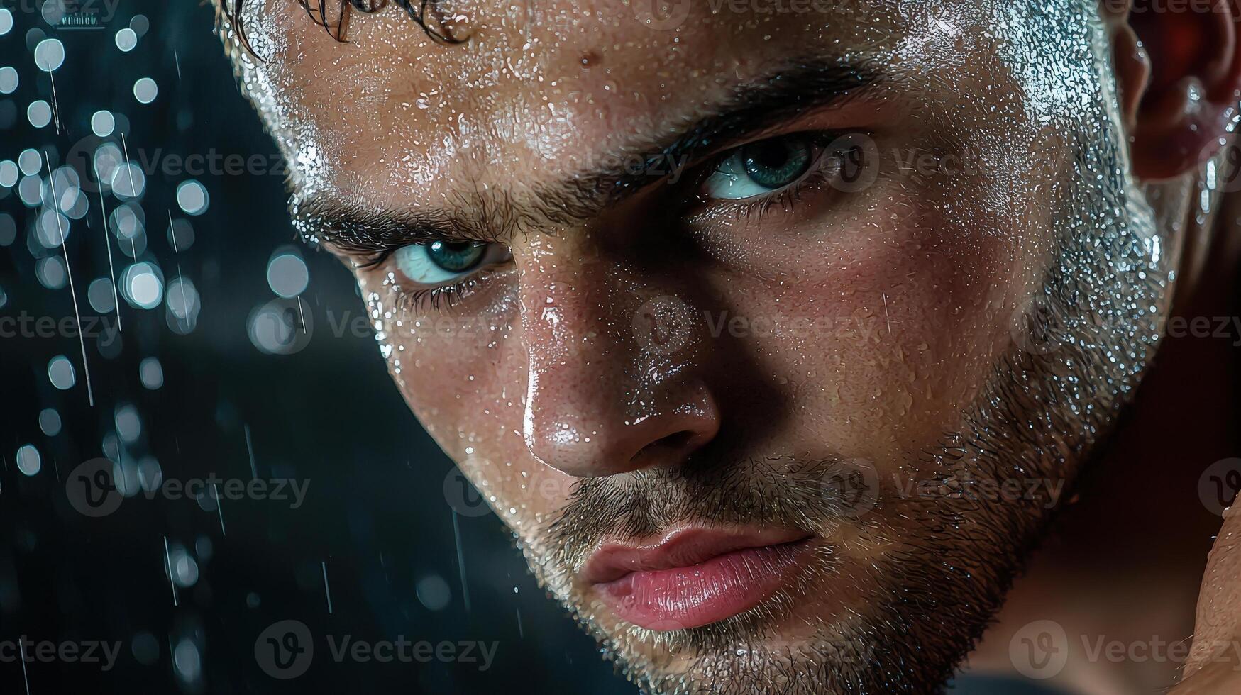 A man with blue eyes is looking at the camera photo