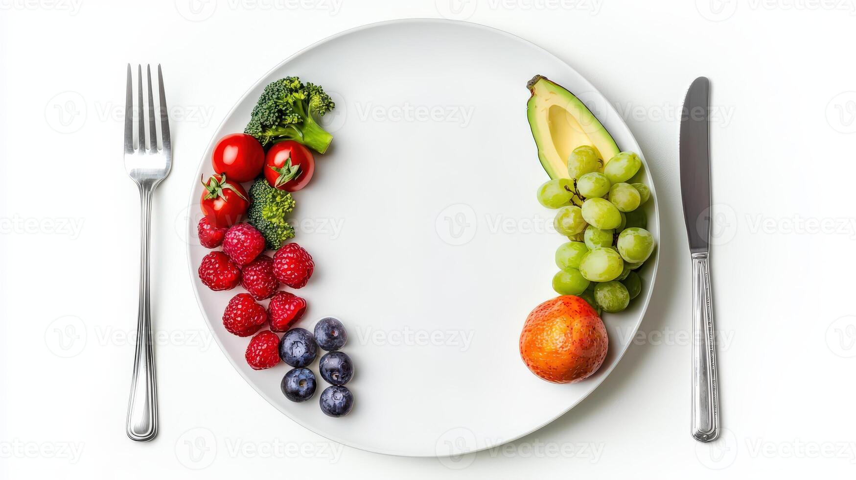 A plate with fruit and vegetables on it photo