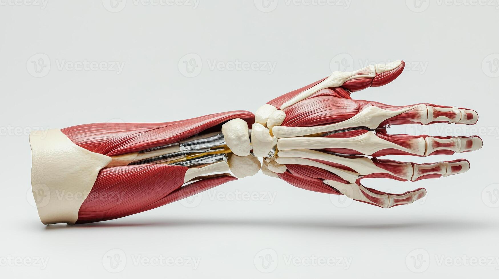 A model of a human hand with muscles and tendons photo