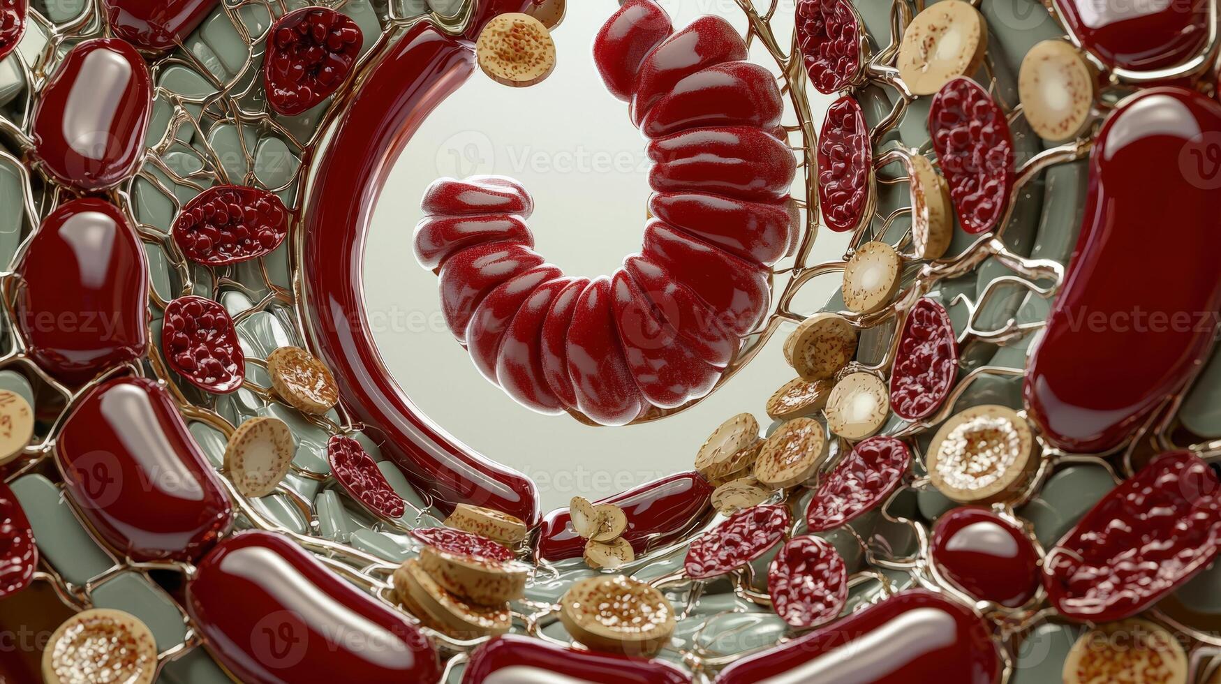 A circular arrangement of red and white food photo