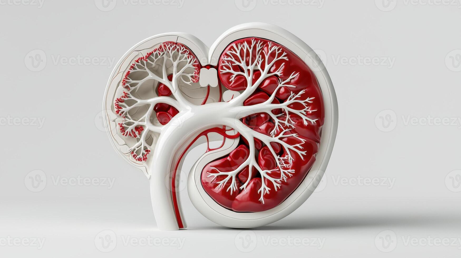 The human kidney is shown in a 3d model photo