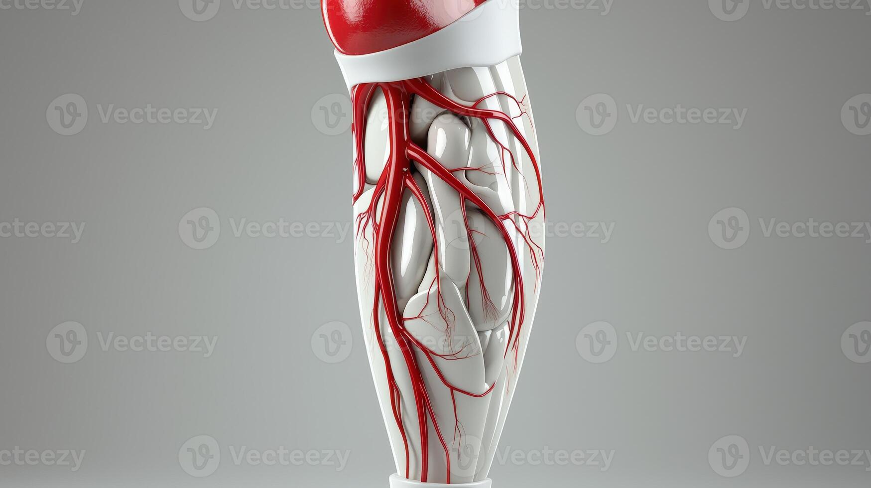 The human leg with a red and white vein photo
